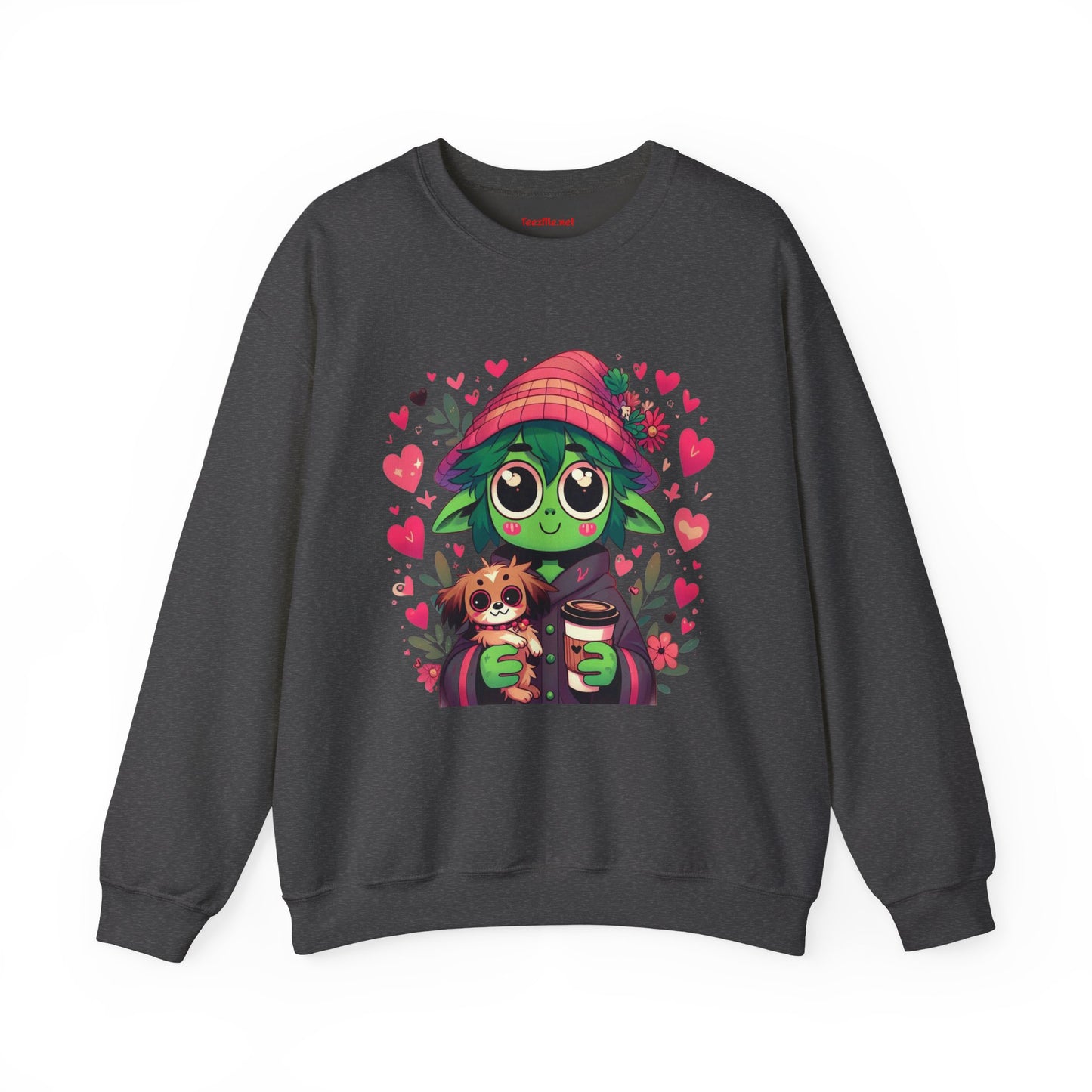 Cute Alien with Hearts Unisex Heavy Blend™ Crewneck Sweatshirt
