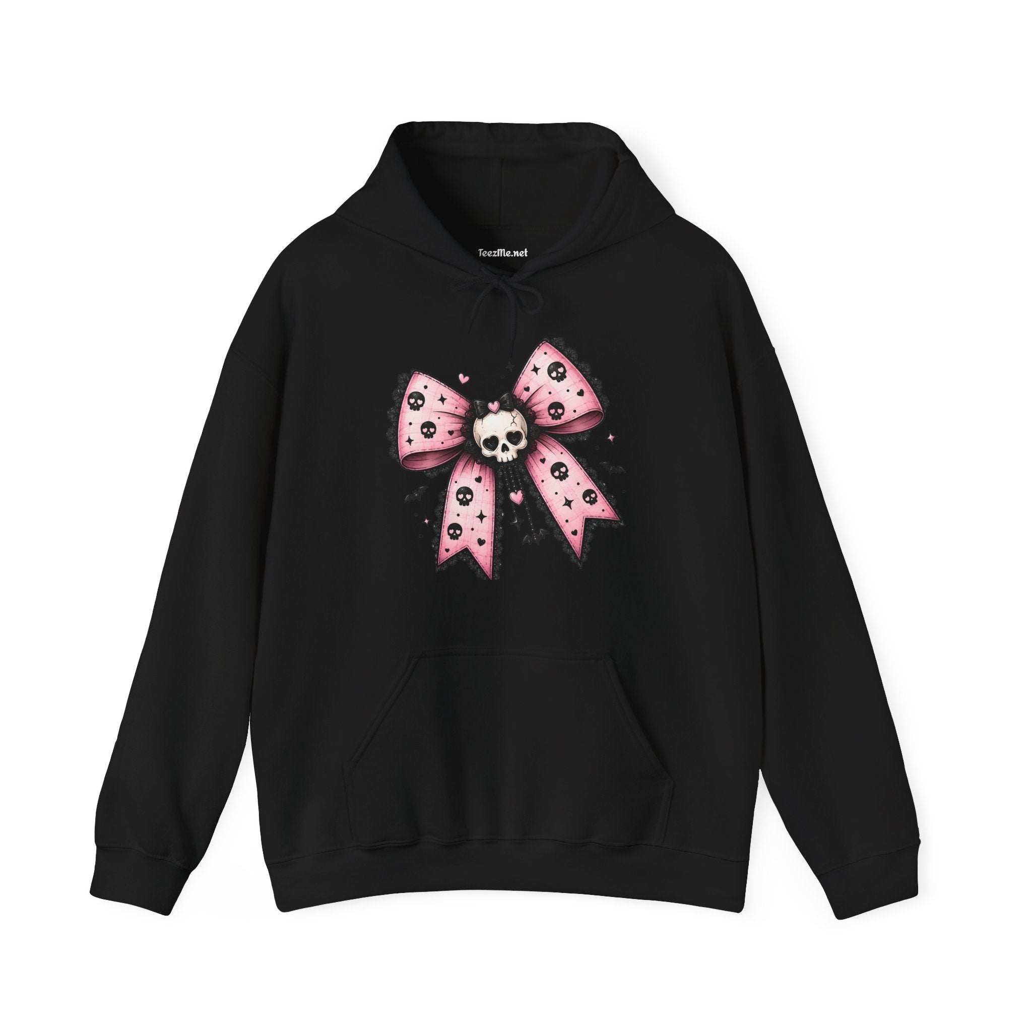 Pink Skull Bow Hoodie - Goth Cute Skull Ribbon Pullover