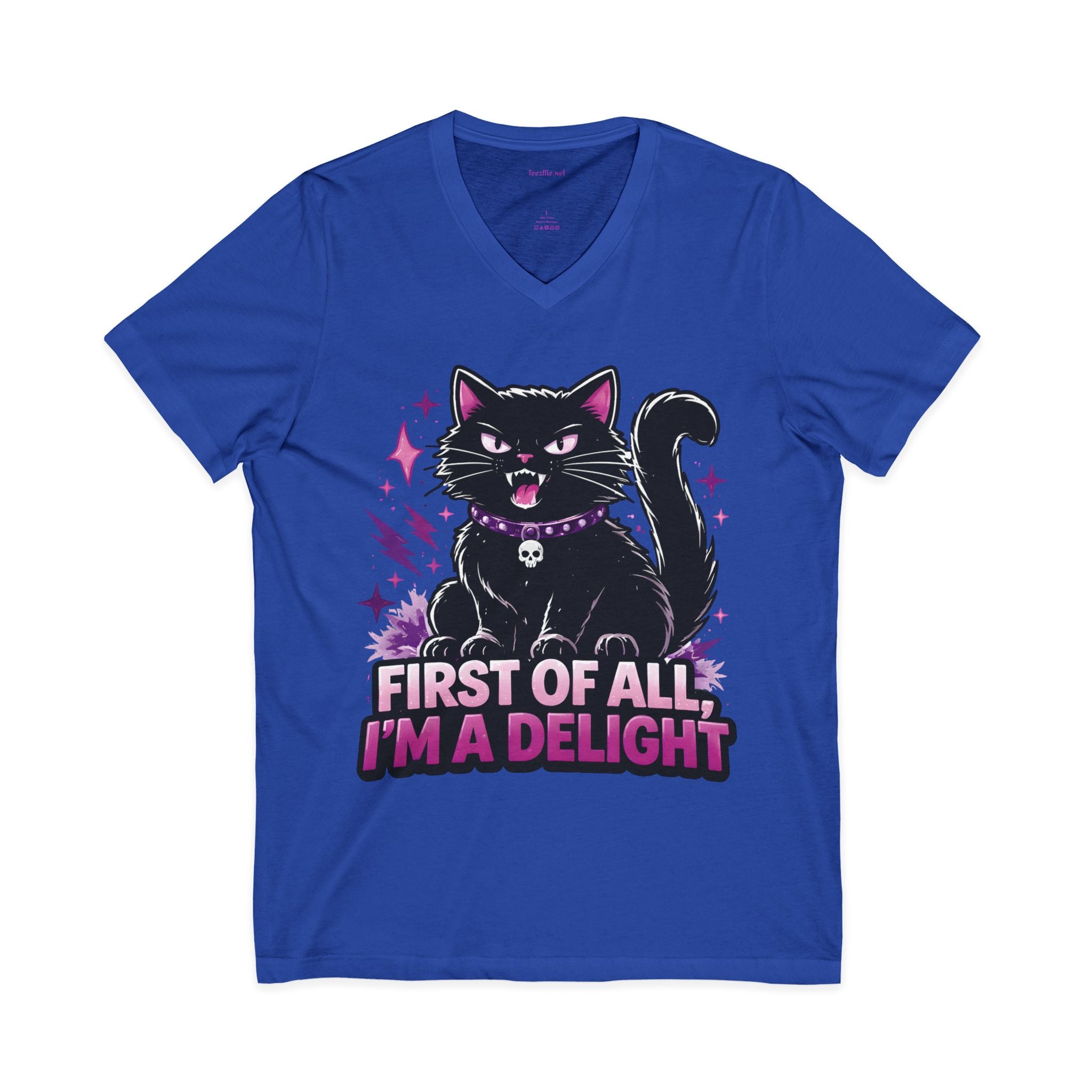 Cat Tee — "First of All I'm a Delight" V‑Neck