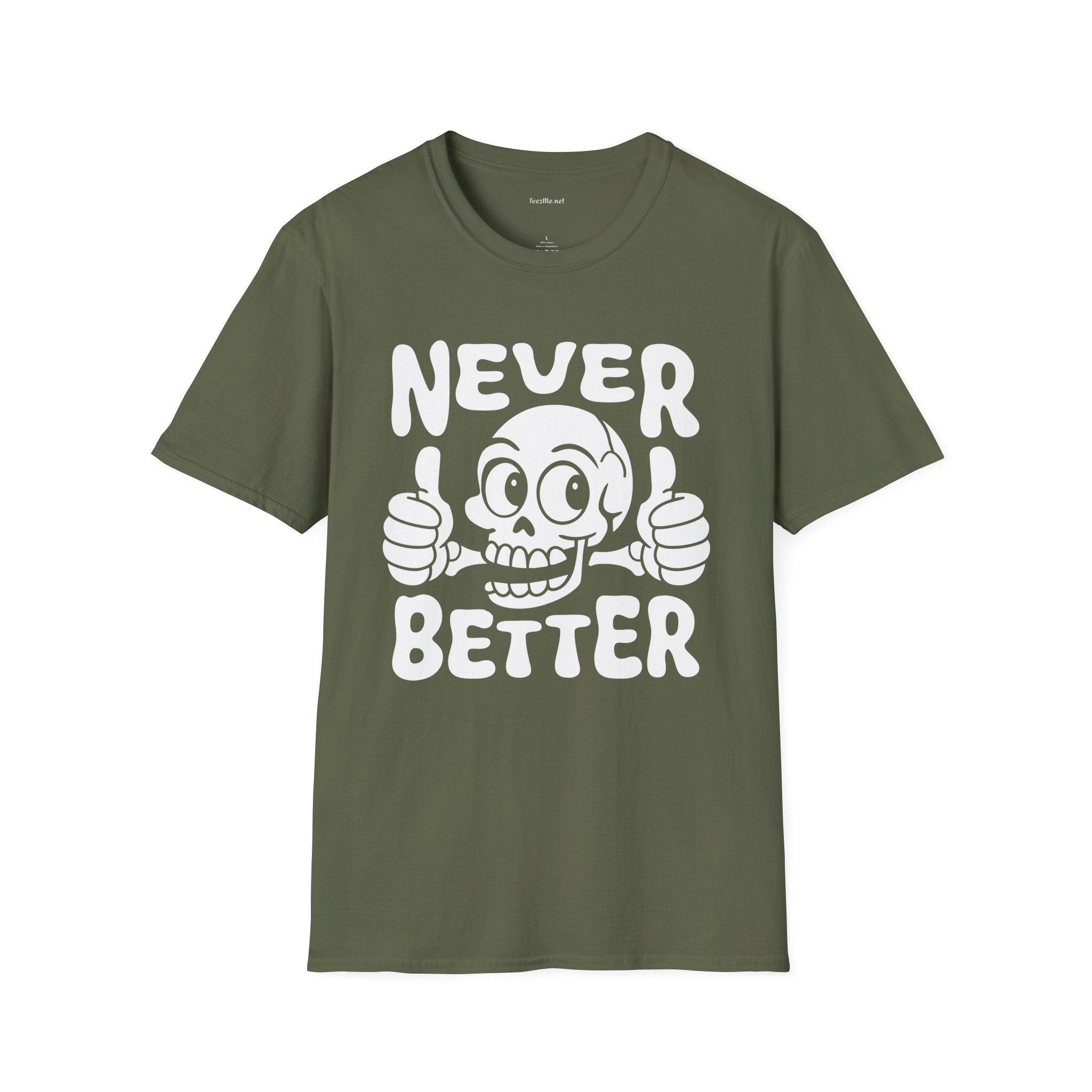 Never Better Skull Tee — Retro Thumbs-Up Graphic T-Shirt
