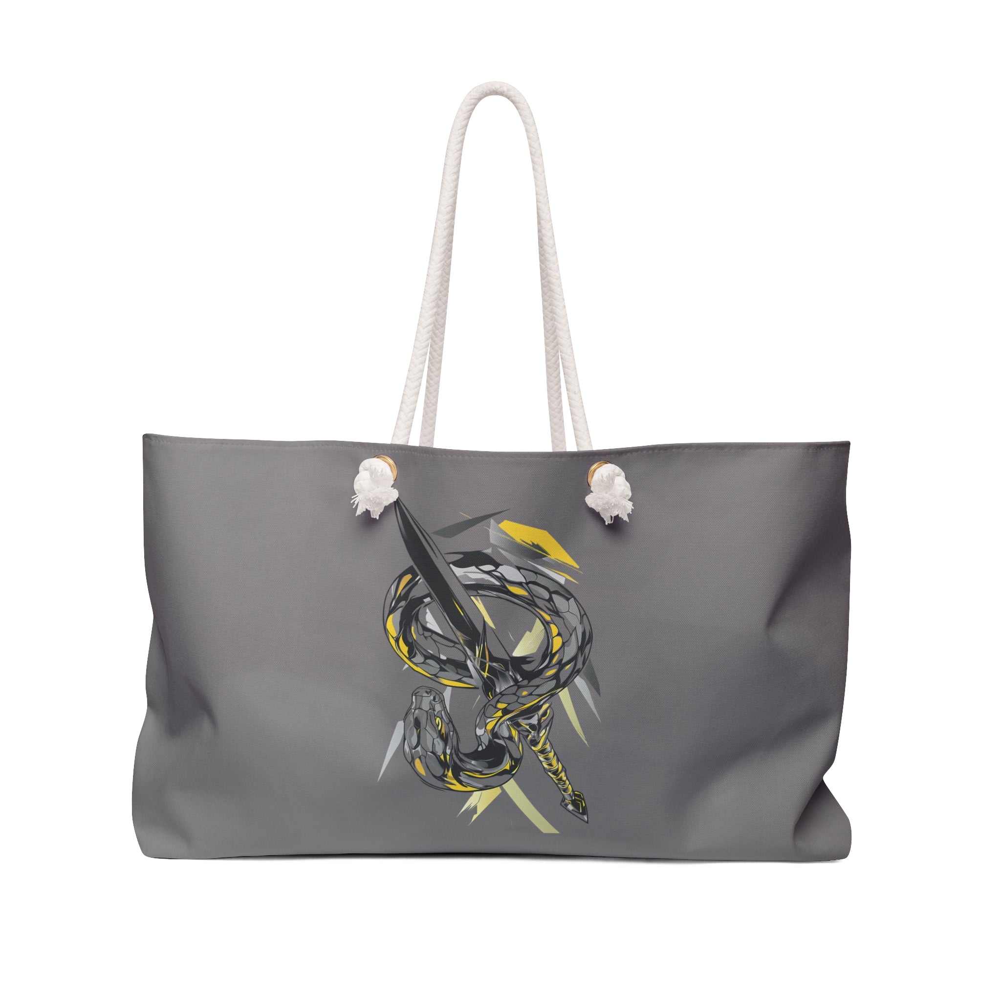 Abstract Snake Spear & Coil Weekender Bag — Gray Travel Tote