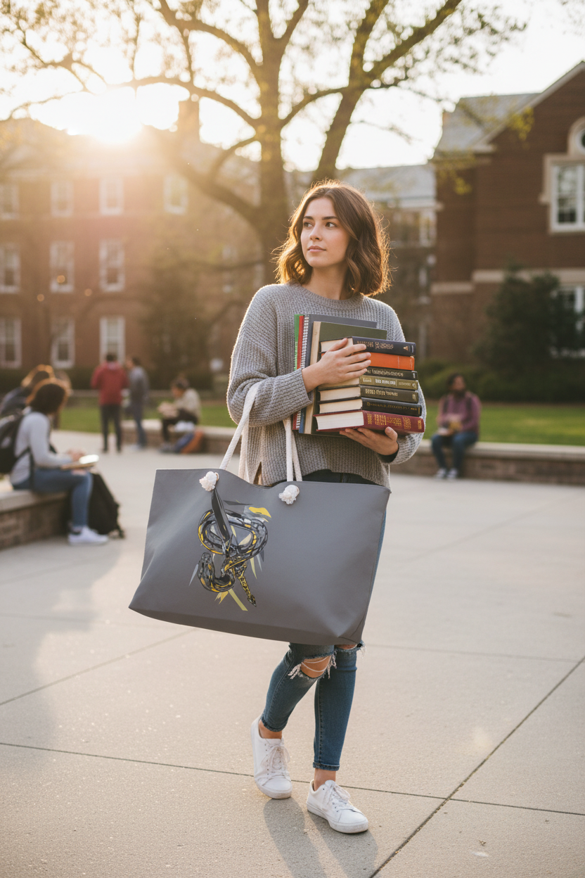 Abstract Snake Spear & Coil Weekender Bag — Gray Travel Tote