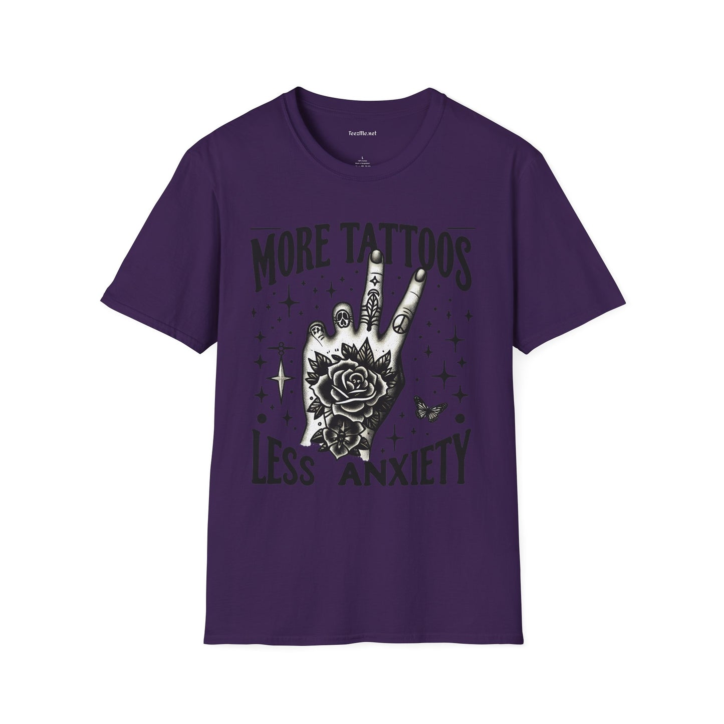 More Tattoos Less Anxiety Unisex Soft Style T-Shirt 100% Cotton Graphic