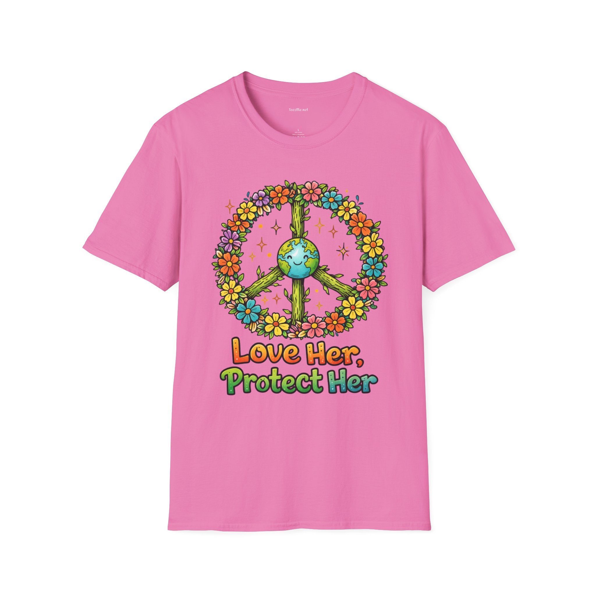 Earth Peace T-Shirt — "Love Her, Protect Her" Floral Eco Graphic