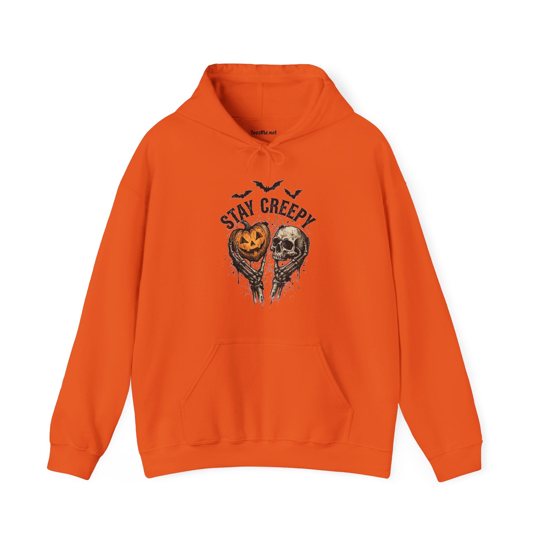 Stay Creepy Halloween Hoodie — Pumpkin & Skull Graphic Hooded Sweatshirt