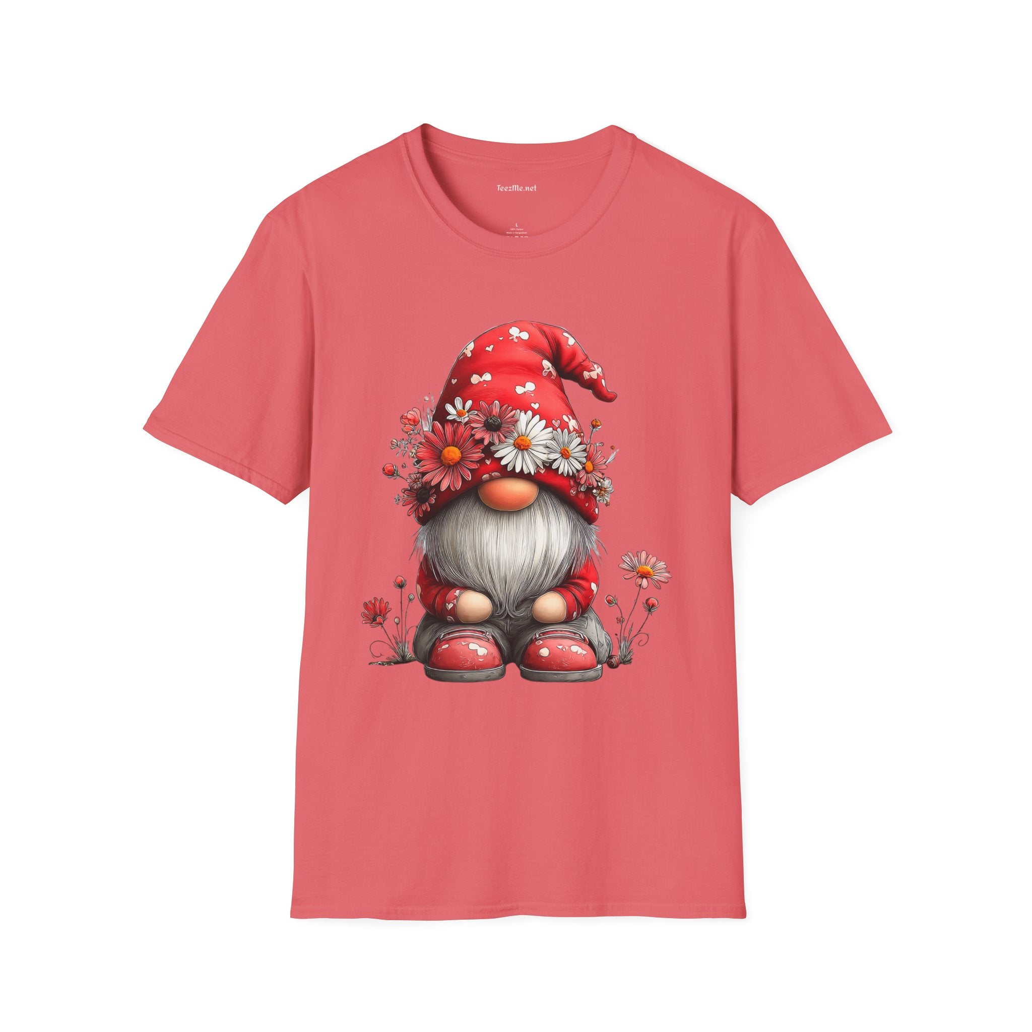 Floral Gnome Unisex SoftStyle T-Shirt 100% Cotton Graphic