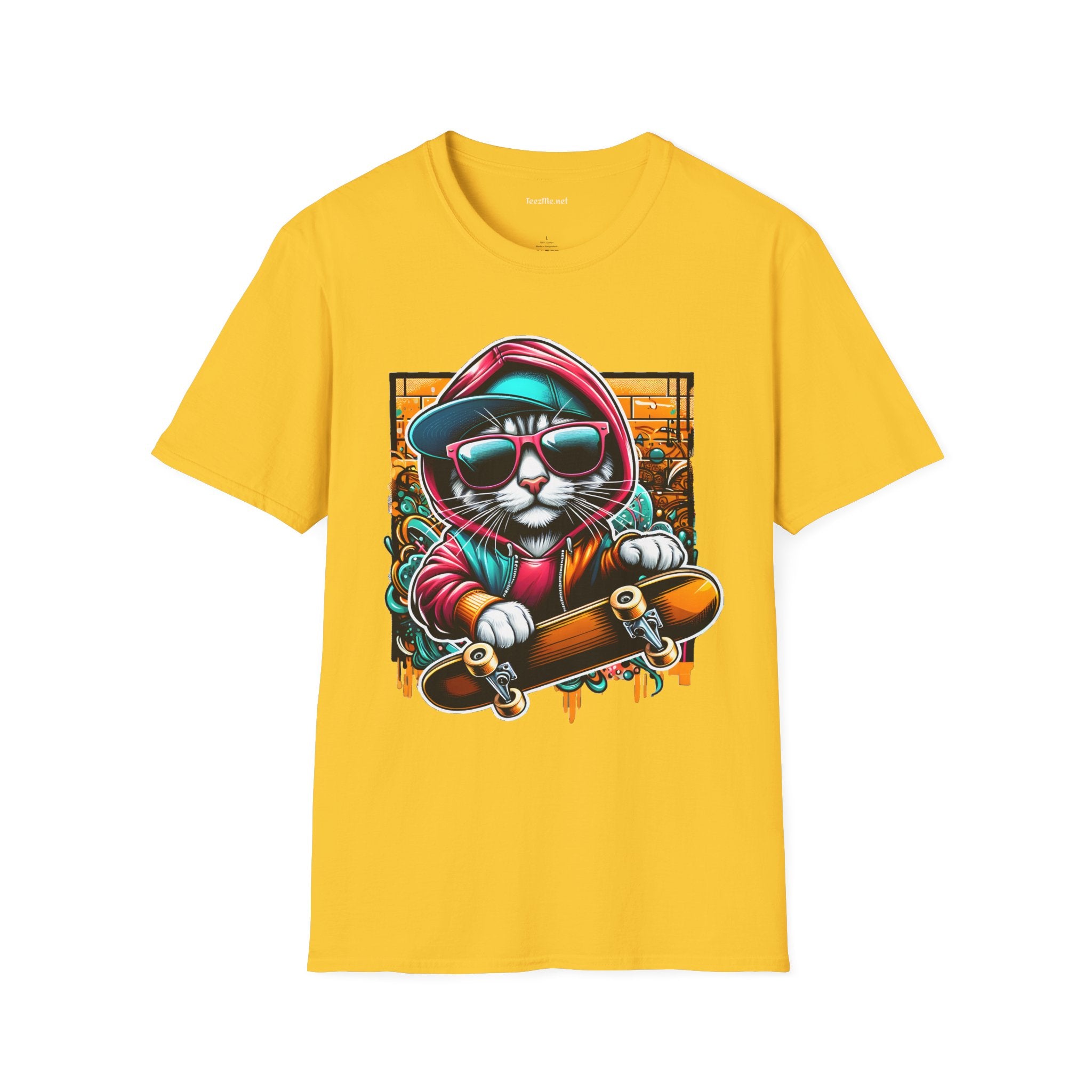 Skating Cool Cat (2) Unisex Softstyle T-Shirt 100% Cotton Graphic