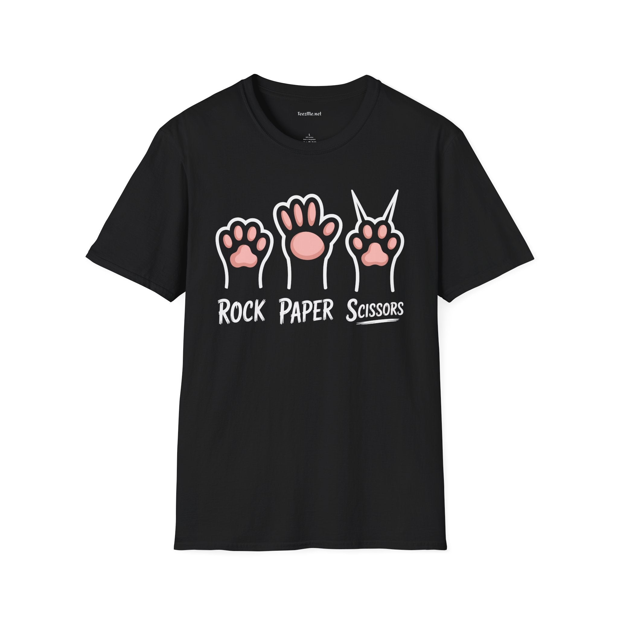 Rock Paper Scissors Cat Unisex Softstyle T-Shirt 100% Cotton Graphic