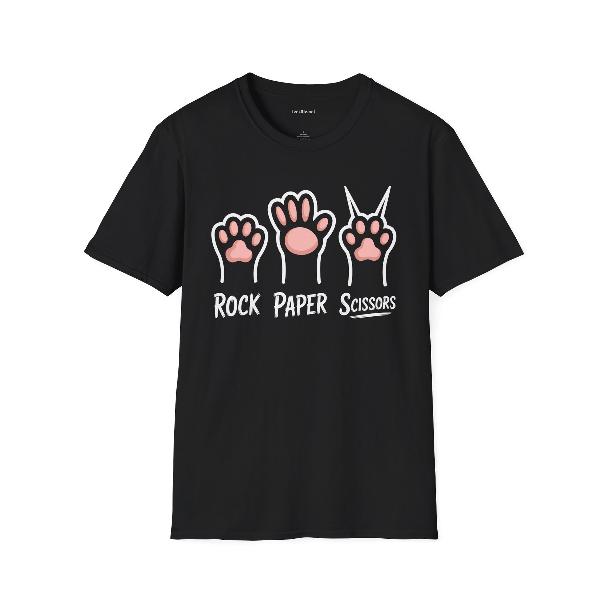 Rock Paper Scissors Cat Unisex Softstyle T-Shirt 100% Cotton Graphic