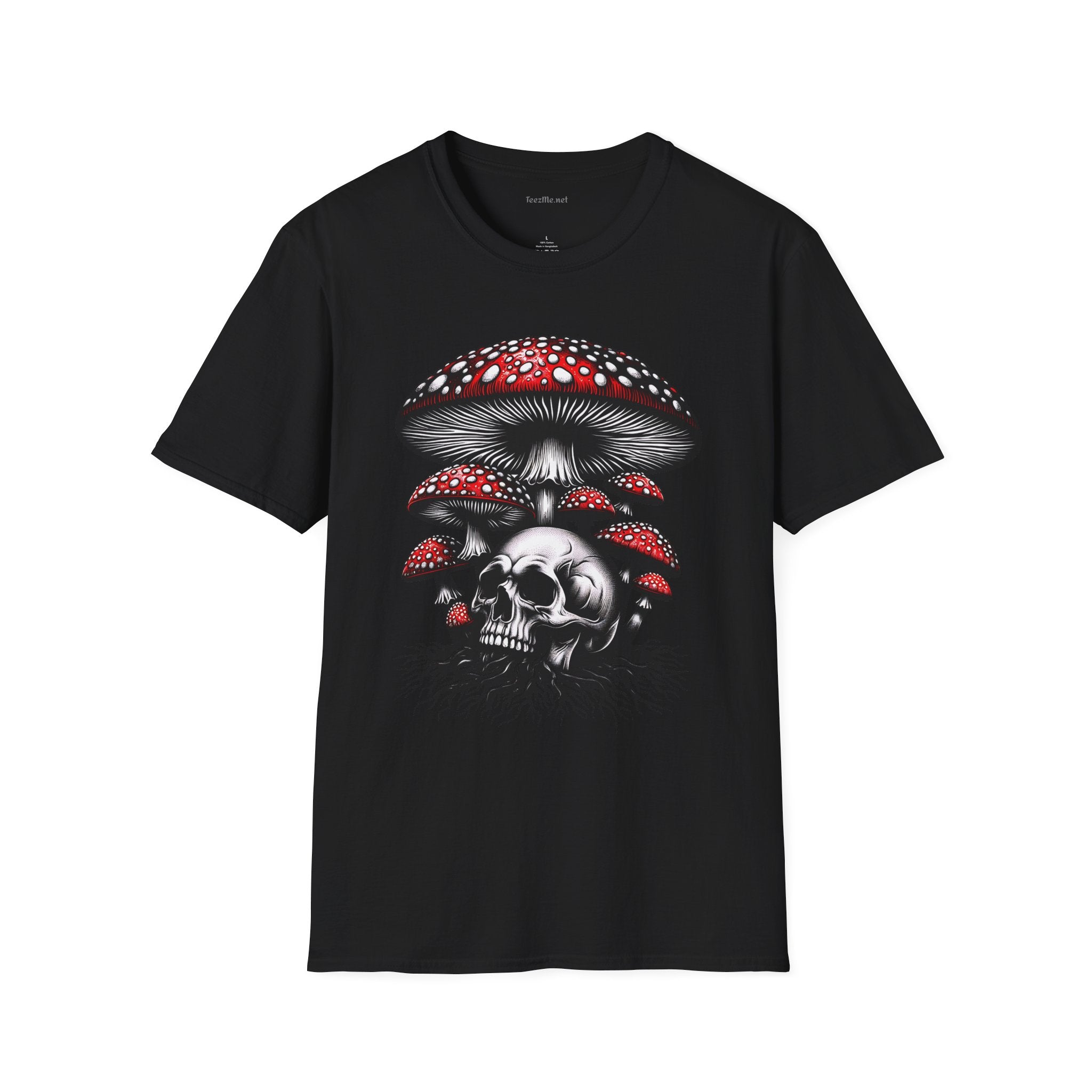 Skull with Mushroom Unisex Softstyle T-Shirt 100% Cotton Graphic