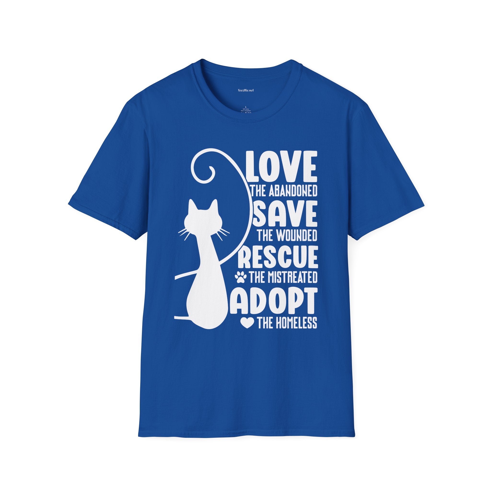 Cat Rescue T-Shirt — "Love the Abandoned, Save the Wounded" Adoption Tee