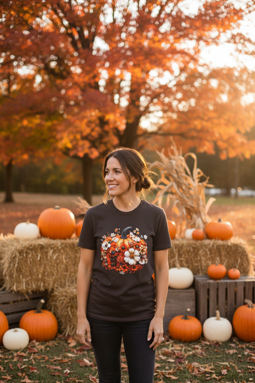 BOHO Floral Pumpkin - Unisex Softstyle T-Shirt 100% Cotton Graphic