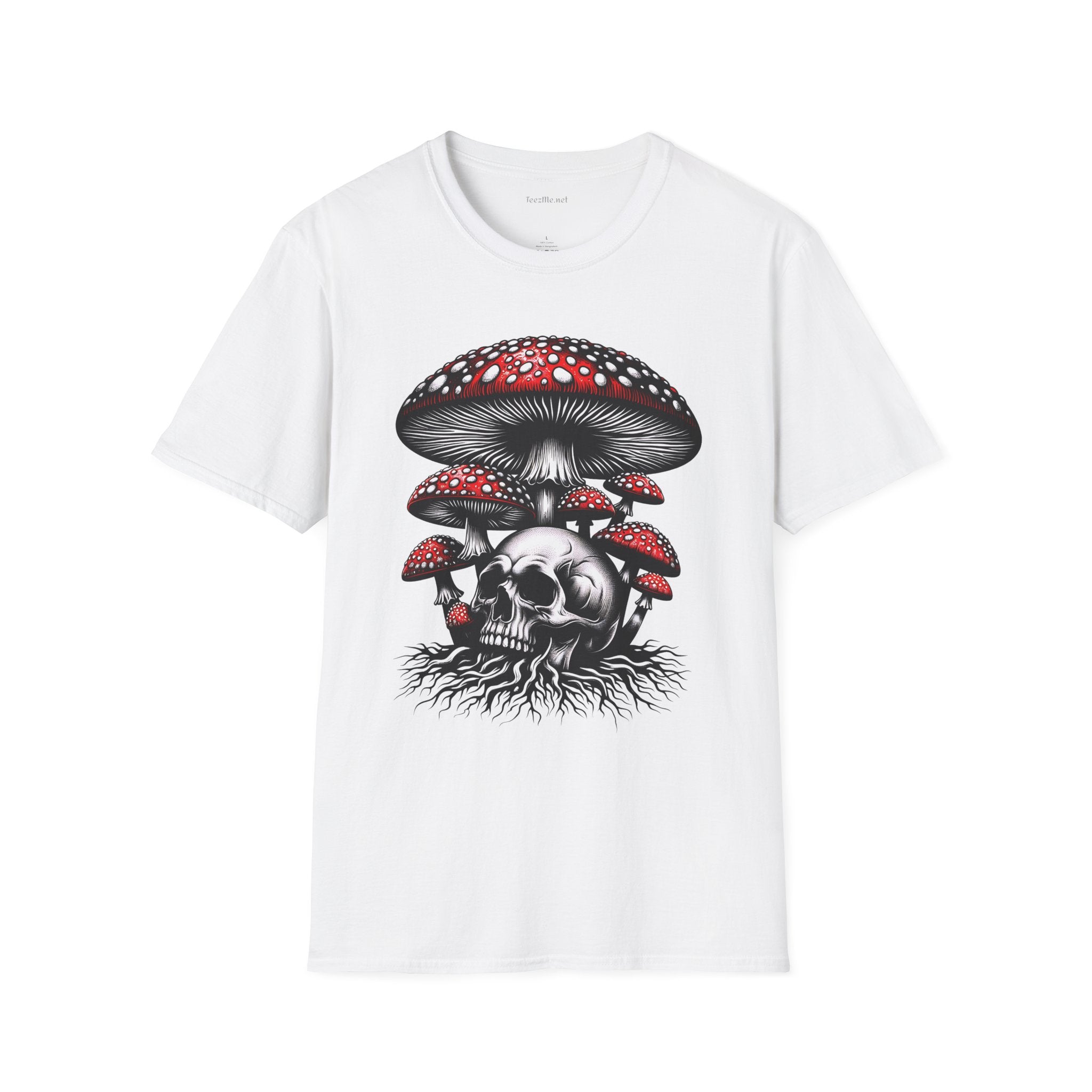 Skull with Mushroom Unisex Softstyle T-Shirt 100% Cotton Graphic