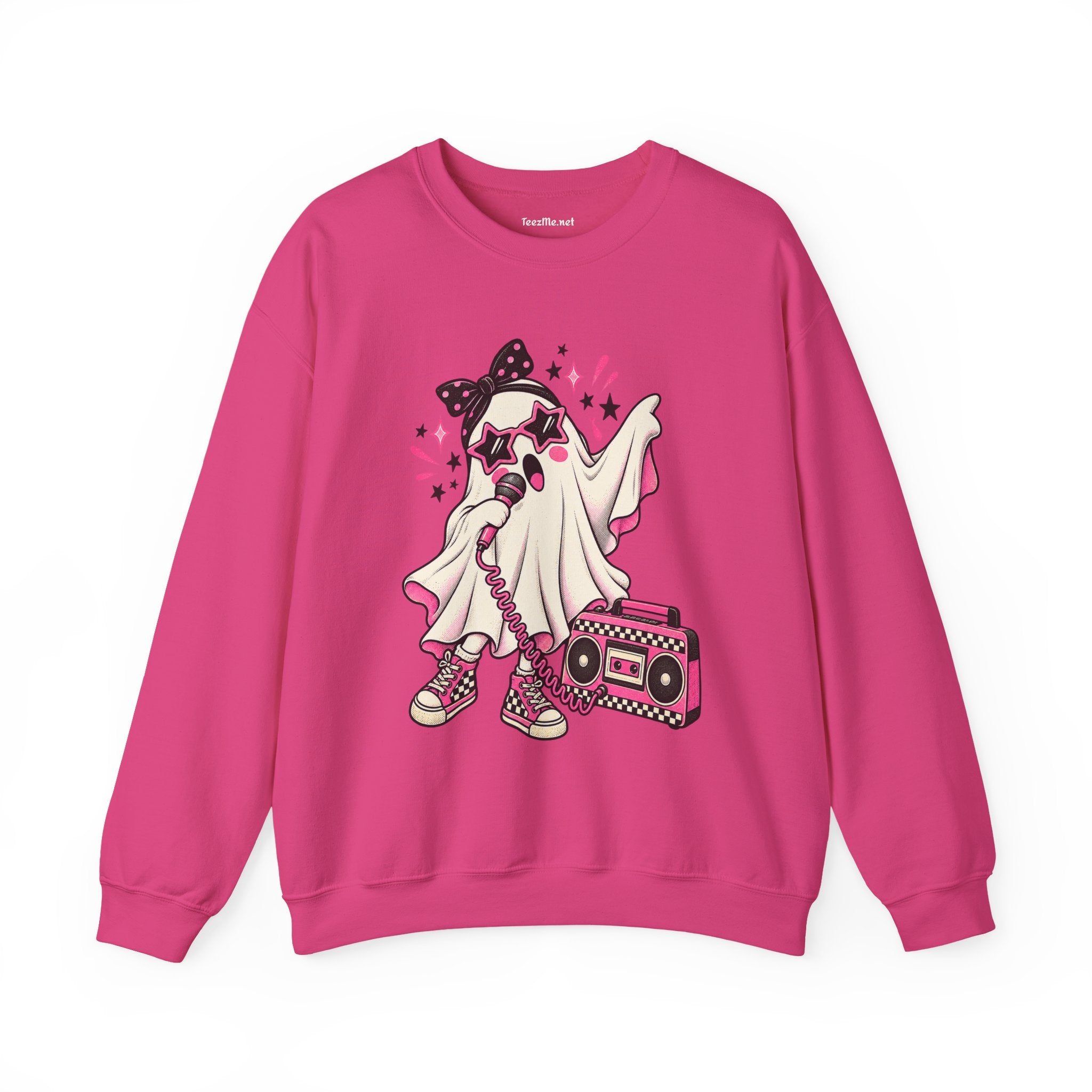 Retro Ghost Crewneck Sweatshirt — Cute 80s Boombox Ghost Design