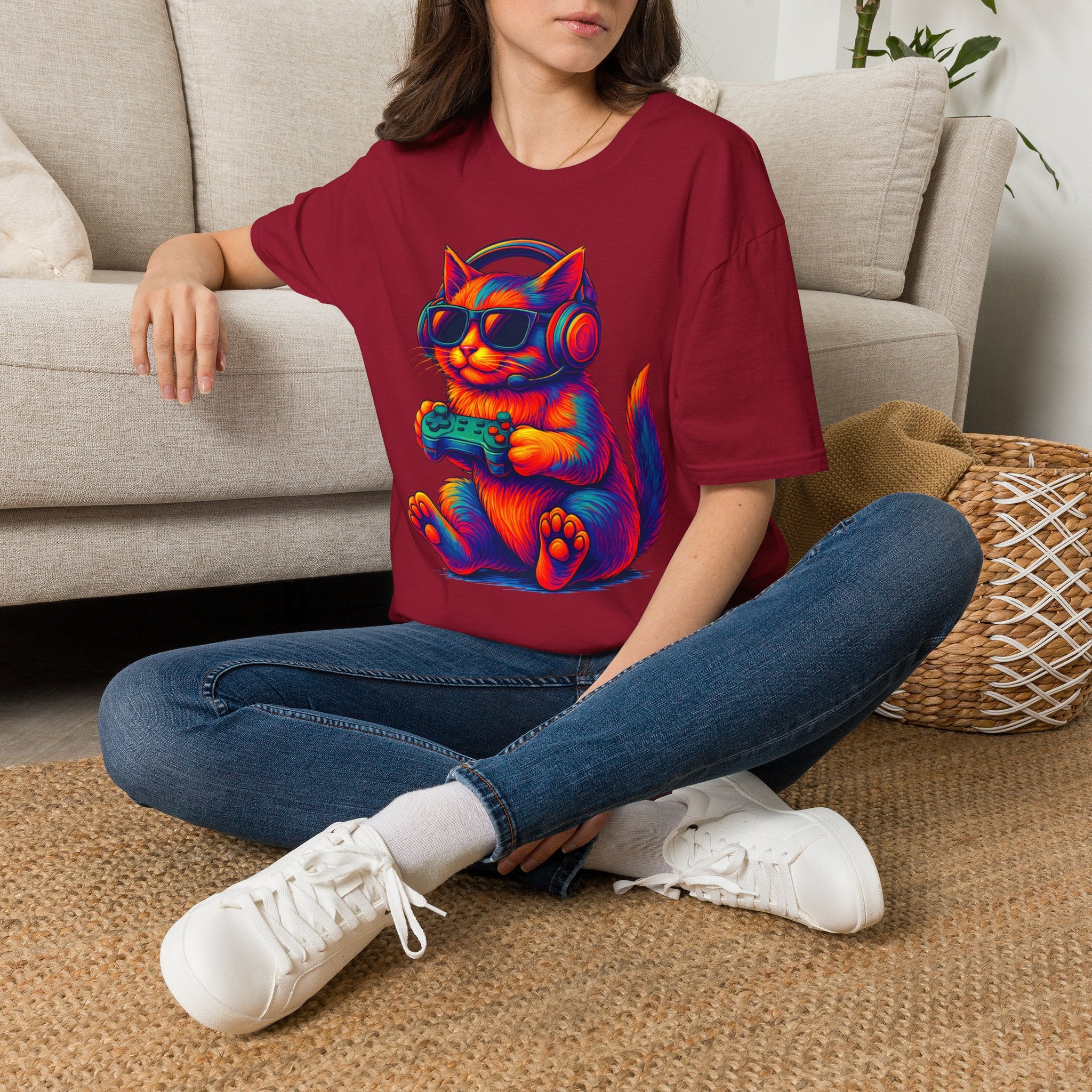 Cat Gamer Video Unisex Softstyle T-Shirt 100% Cotton Graphic