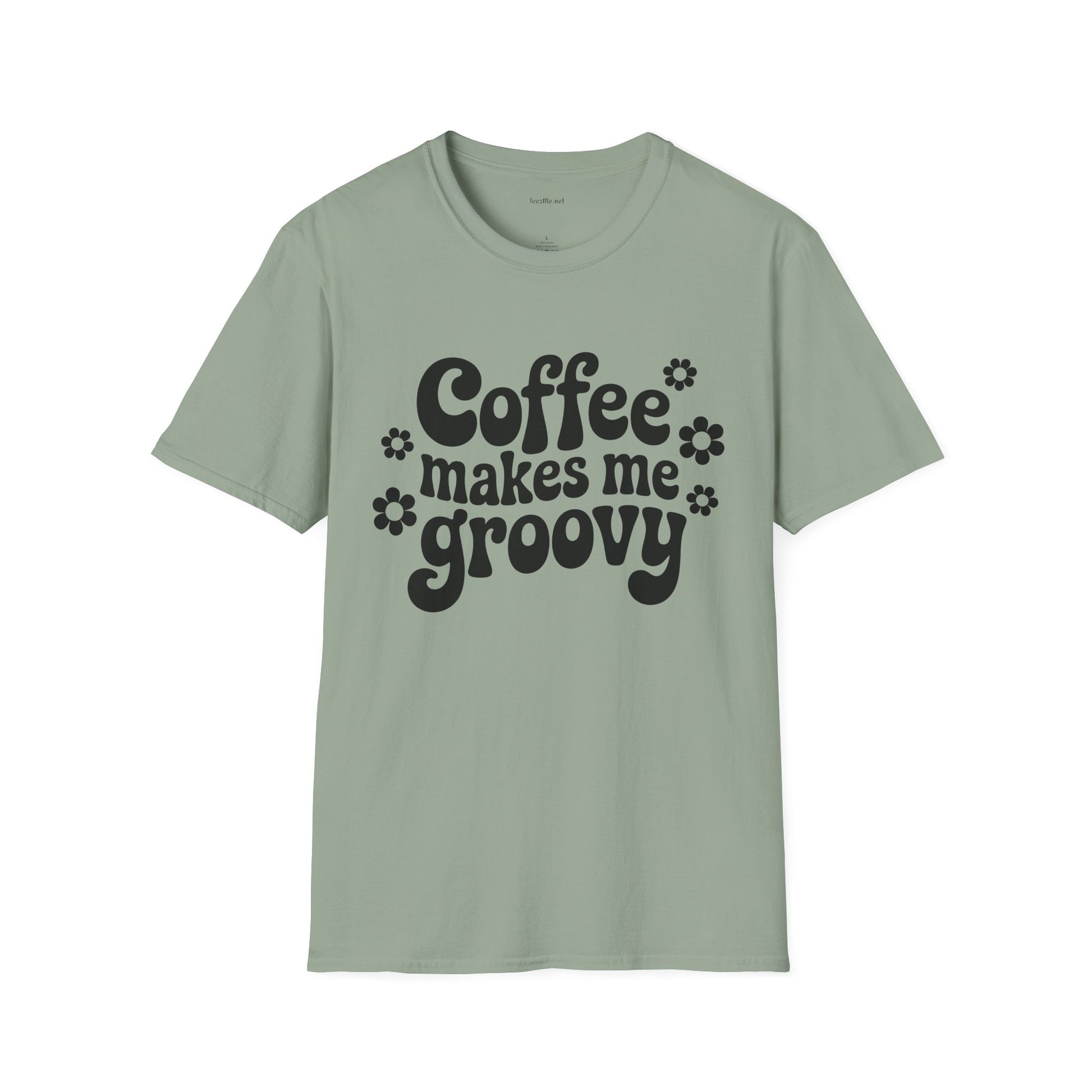 Groovy Coffee T-Shirt — “Coffee Makes Me Groovy” Retro Floral Tee