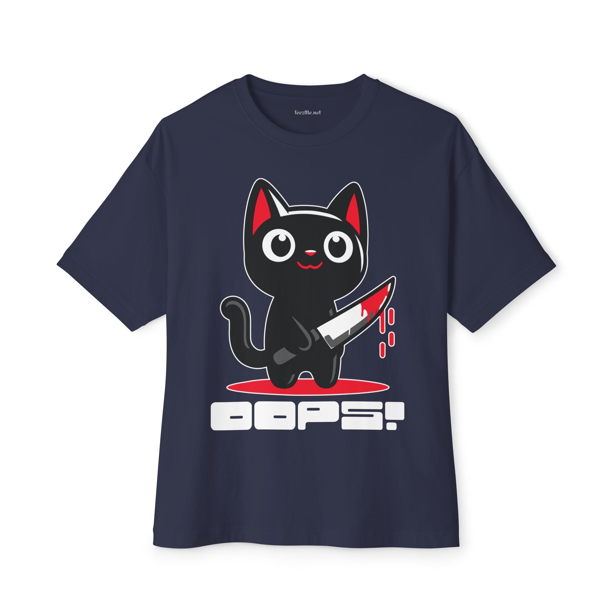 Oops! Knife Cat Tee — Cute Kawaii Black Cat Shirt