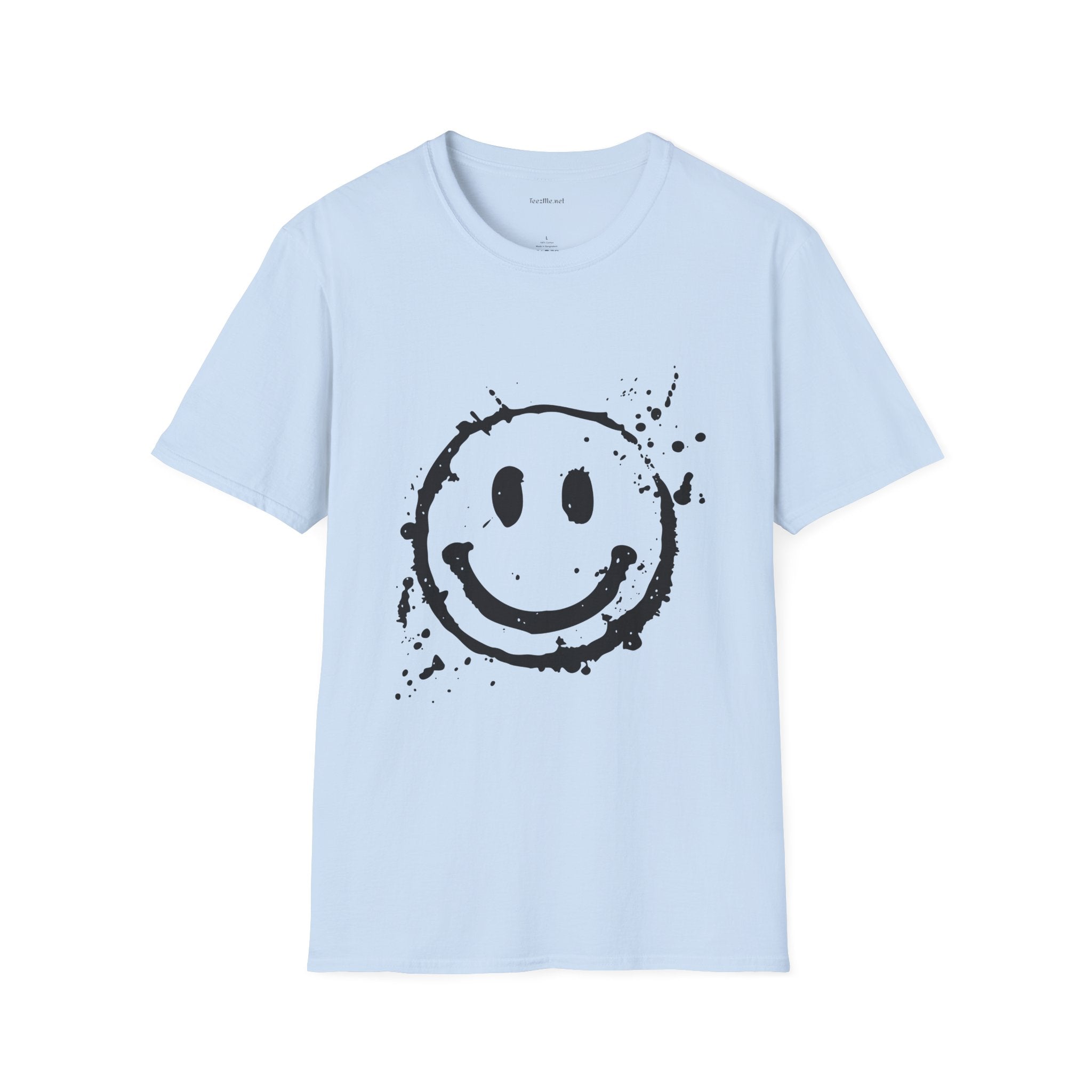Smiley Splatter T-Shirt — Grunge Happy Face Graphic Tee