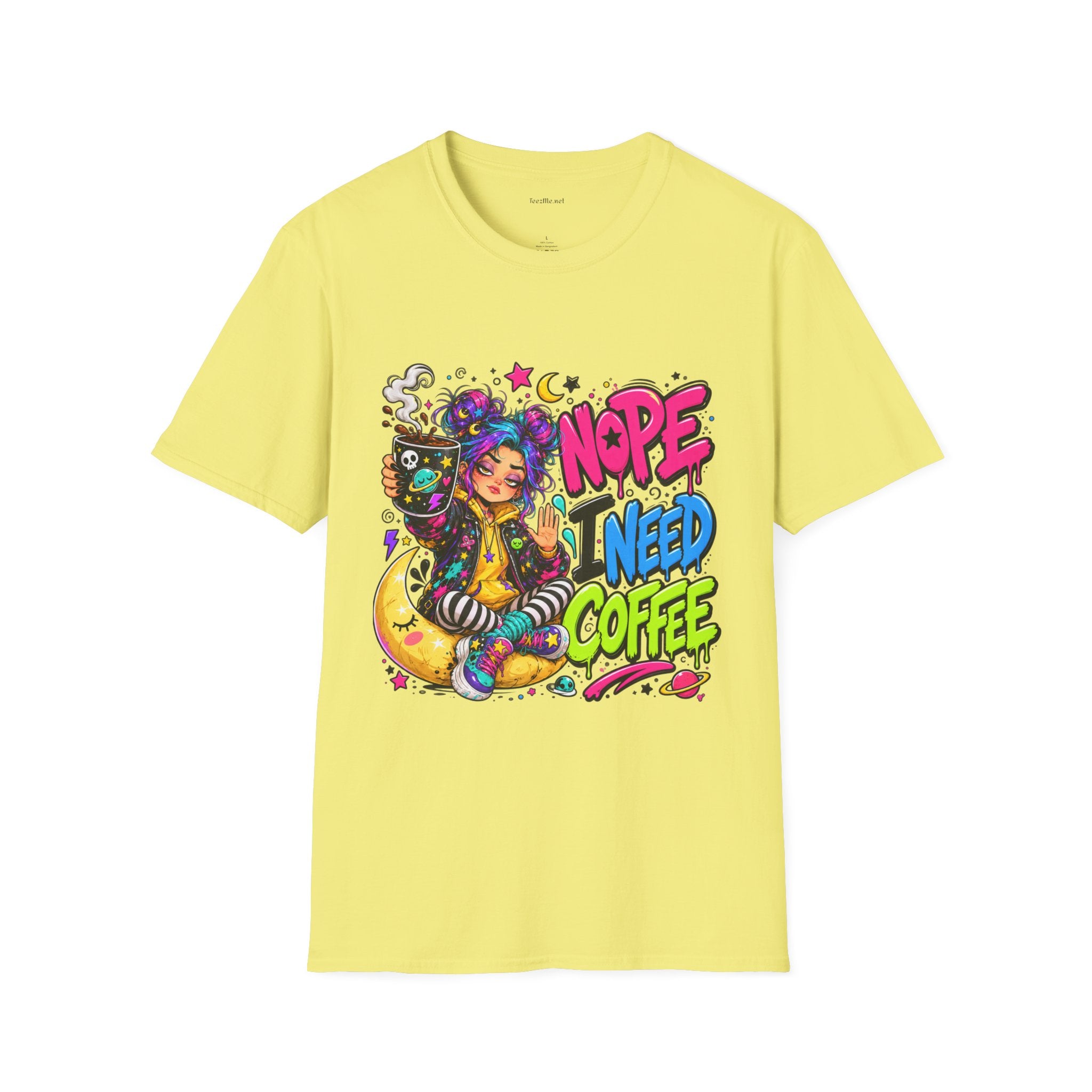 Nope I Need Coffee T‑Shirt — Colorful Coffee Lover Graphic Tee