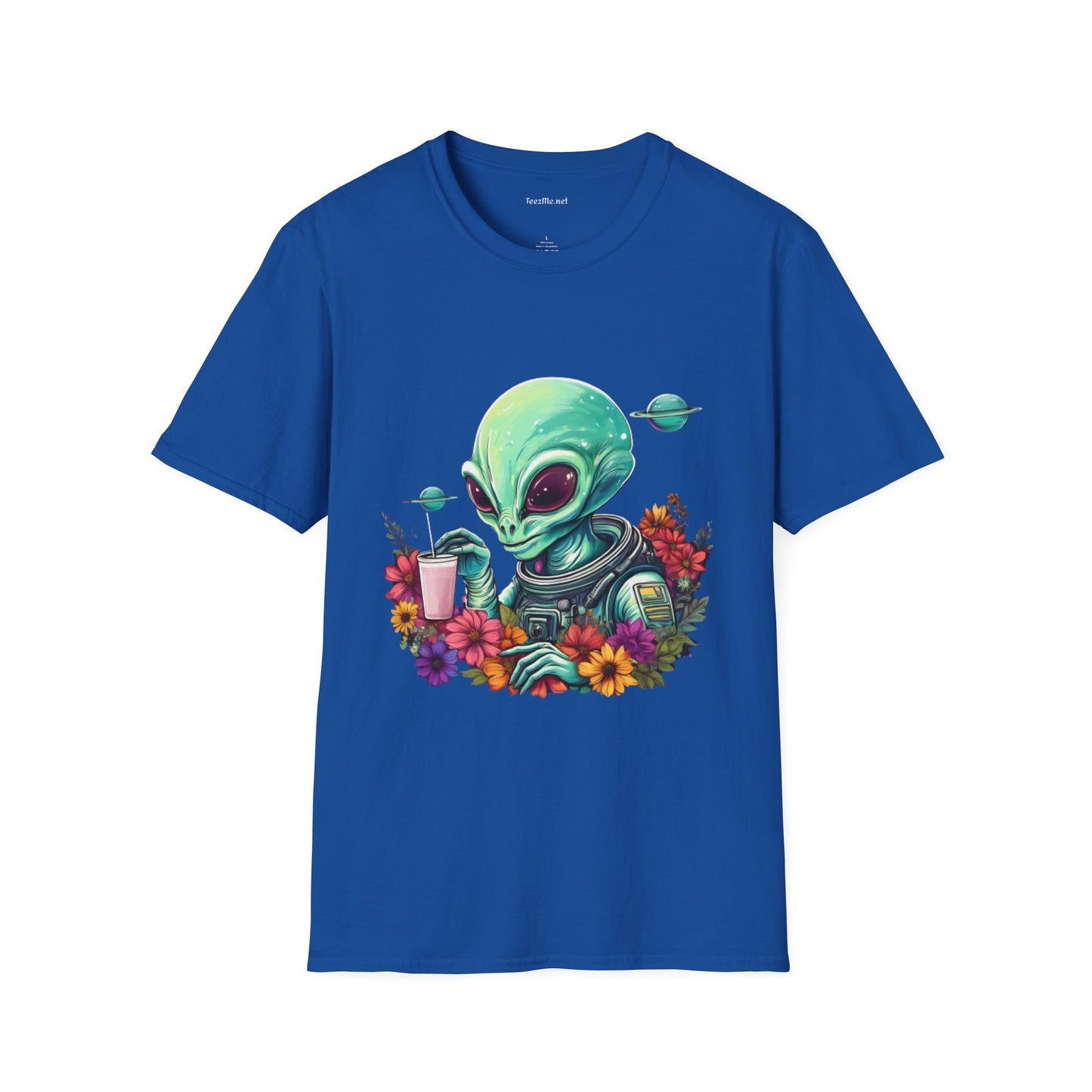 Alien Drinking in Space Unisex Softstyle T-Shirt 100% Cotton Graphic