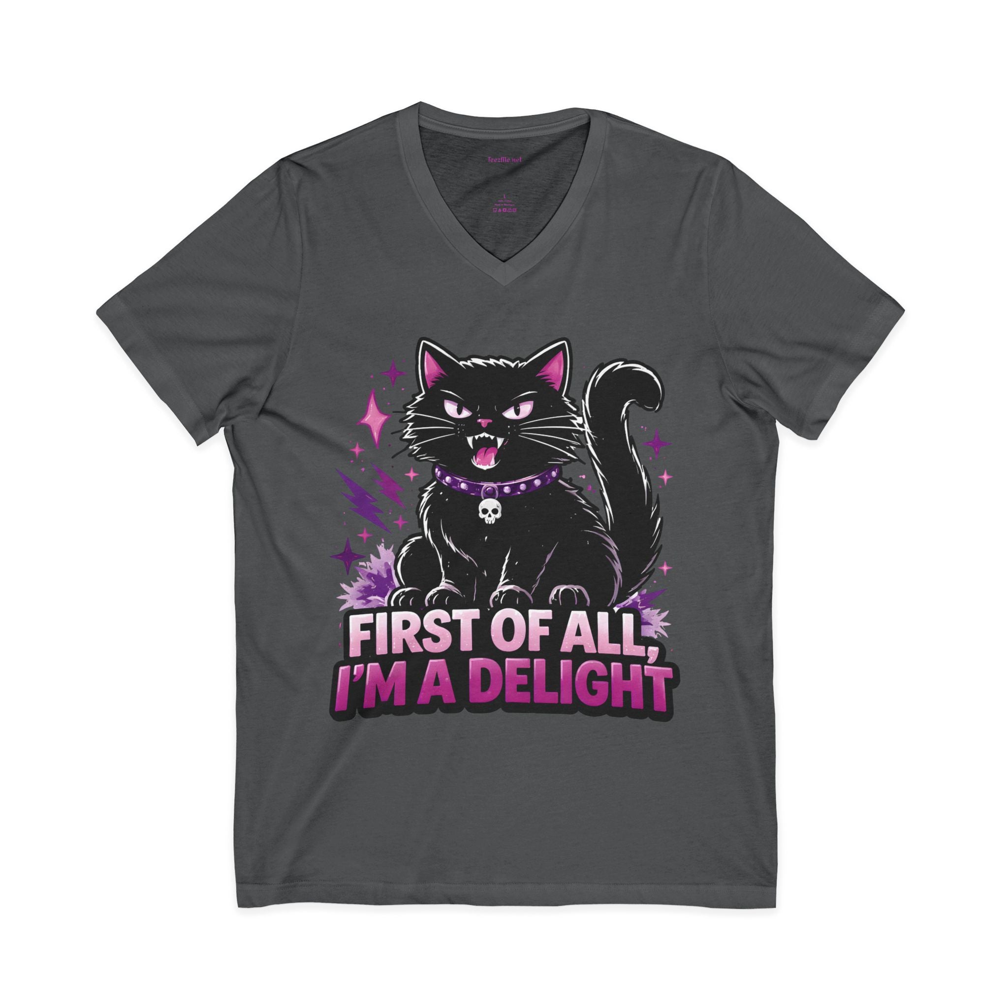 Cat Tee — "First of All I'm a Delight" V‑Neck