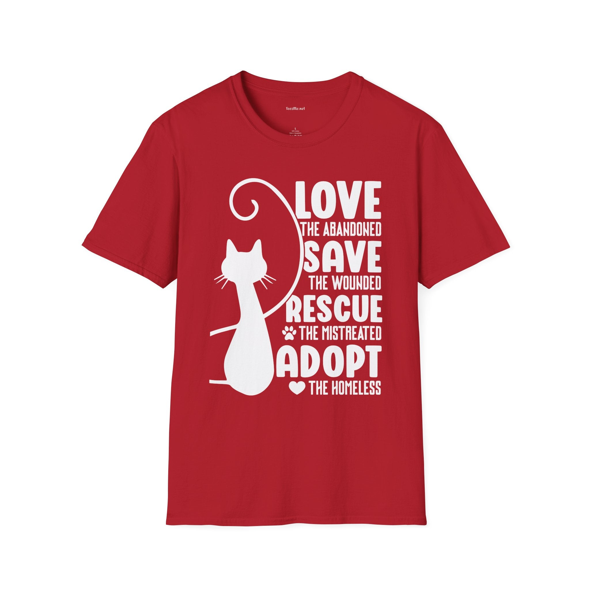 Cat Rescue T-Shirt — "Love the Abandoned, Save the Wounded" Adoption Tee