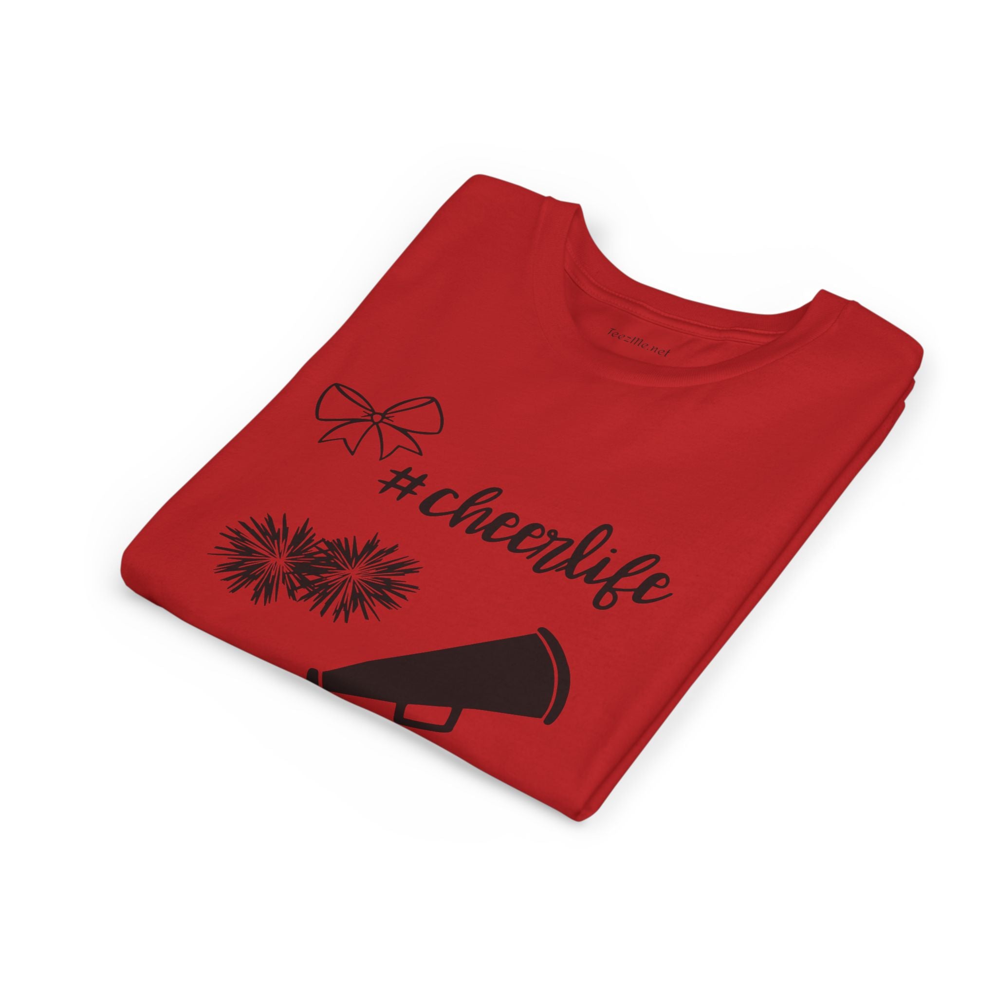 Youth Cheer Tee – "#cheerlife" Megaphone, Pom-Poms & Bow Graphic
