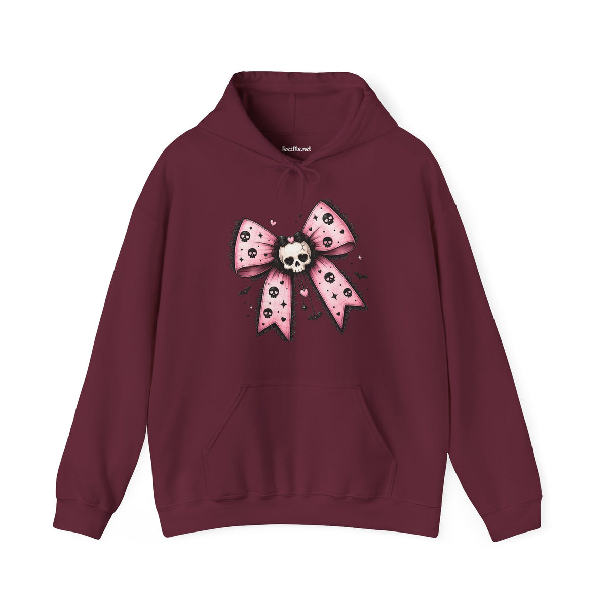 Pink Skull Bow Hoodie - Goth Cute Skull Ribbon Pullover