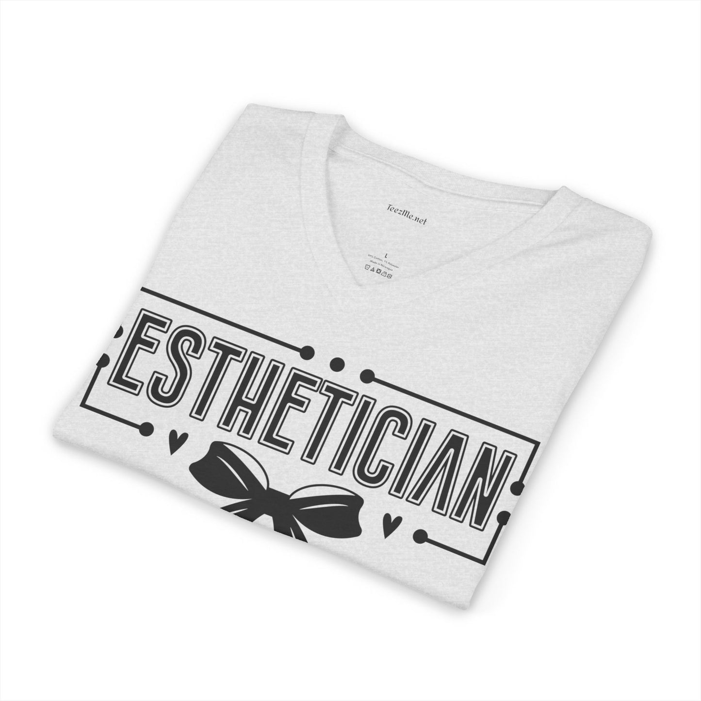 Esthetician with bow Unisex Jersey Short Sleeve V-Neck Tee