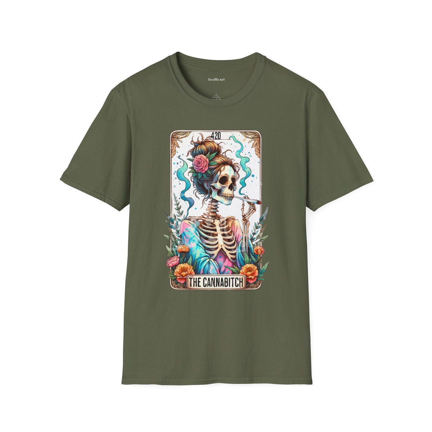 Boho Stoner Skeleton Cannabitch Unisex Softstyle T-Shirt 100% Cotton Graphic