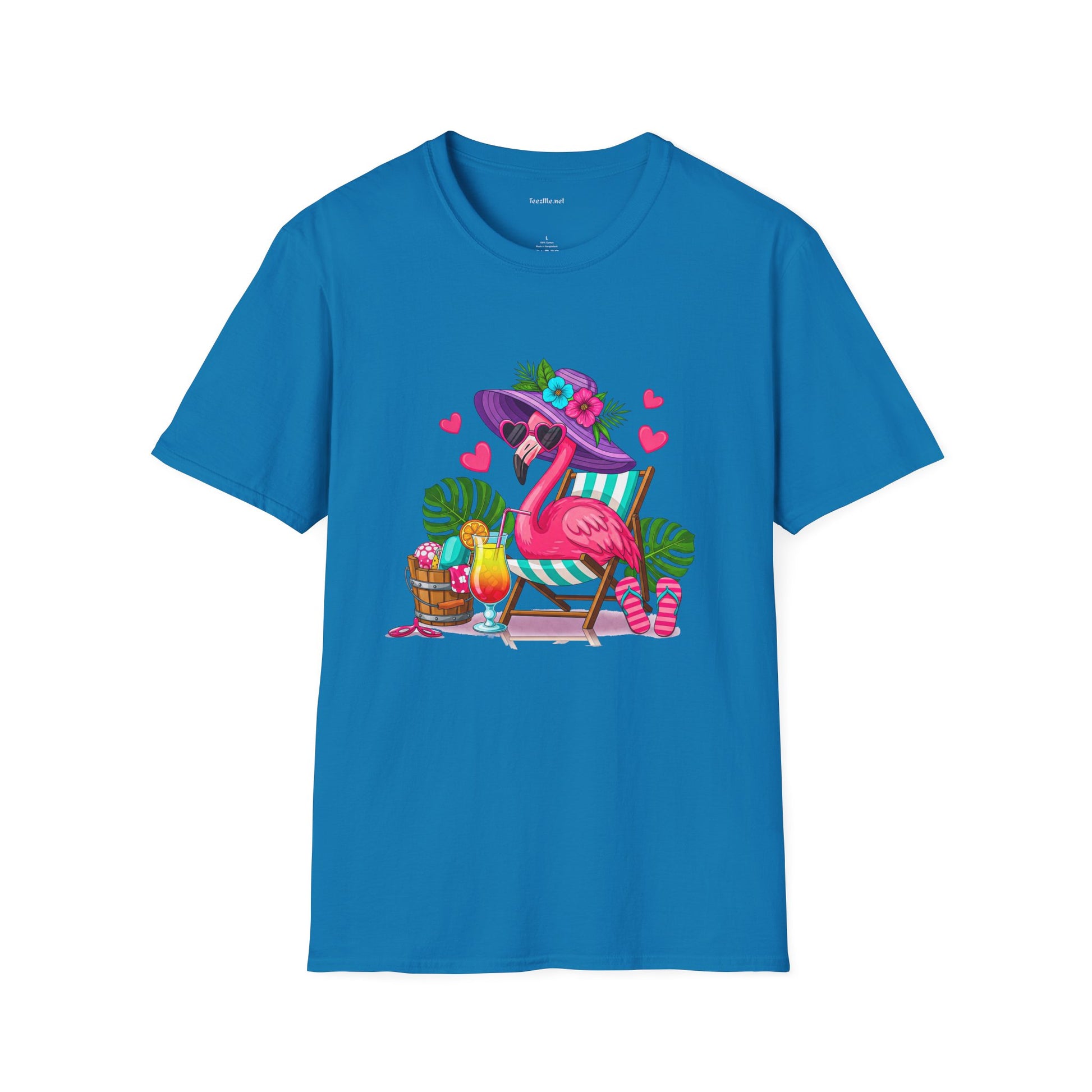 Chic Beach Flamingo Unisex Softstyle T-Shirt 100% Cotton Graphic