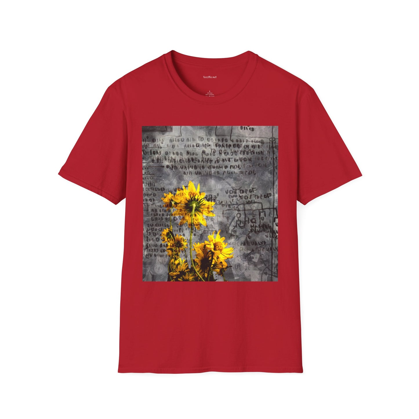 Yellow flowers with ancient symbols - Unisex Softstyle T-Shirt 100% Cotton Graphic