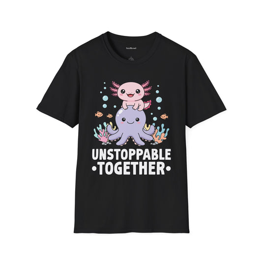 Cute Axolotl Unstoppable Together Unisex Soft Style T-Shirt 100% Cotton Graphic
