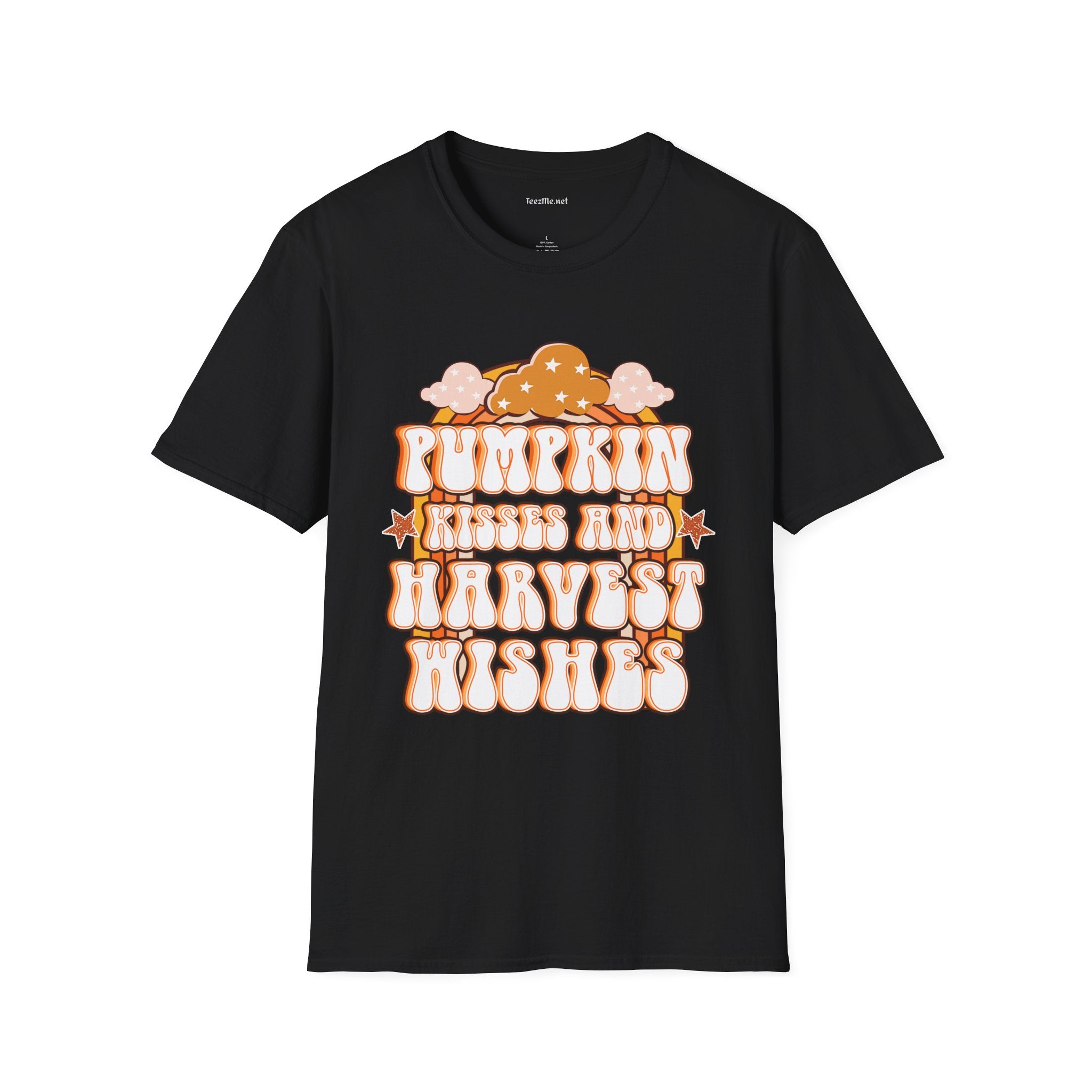 Pumpkin Kisses and Harvest Wishes 01 Unisex Soft T-Shirt 100% Cotton Graphic