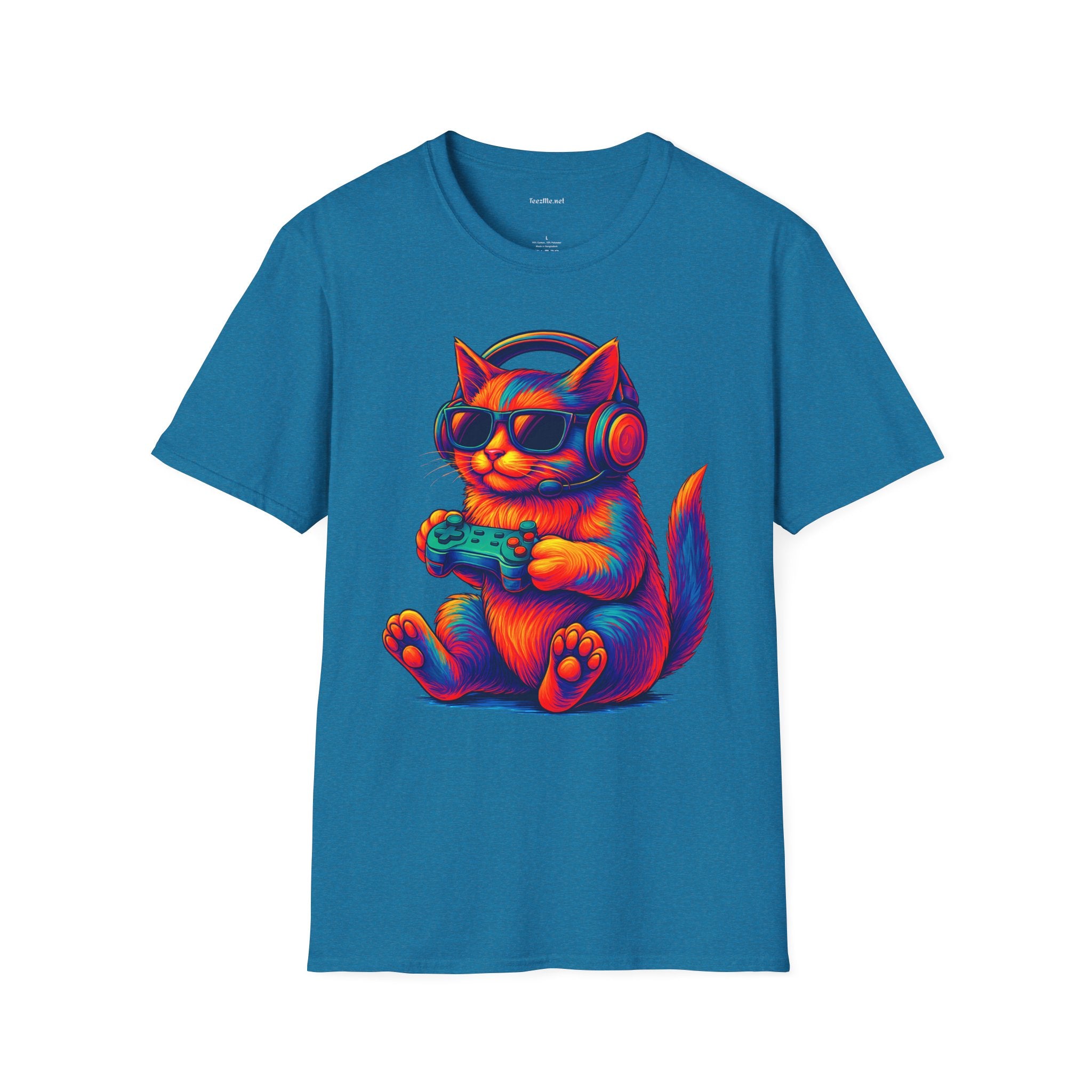 Cat Gamer Video Unisex Softstyle T-Shirt 100% Cotton Graphic