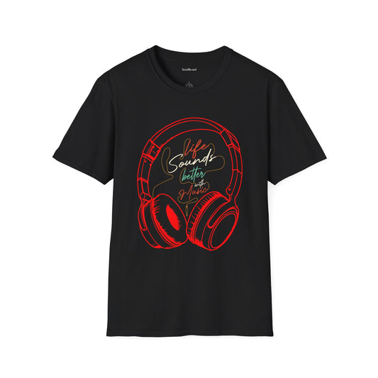 Life Sounds Better with Music Unisex Softstyle T-Shirt 100% Cotton Graphic
