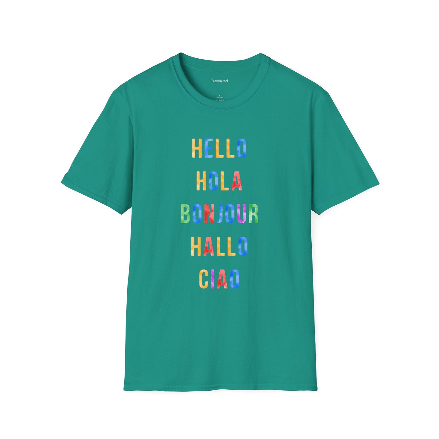 HELLO HOLA BONJOUR HALLO CIAO Unisex Softstyle T-Shirt 100% Cotton Graphic