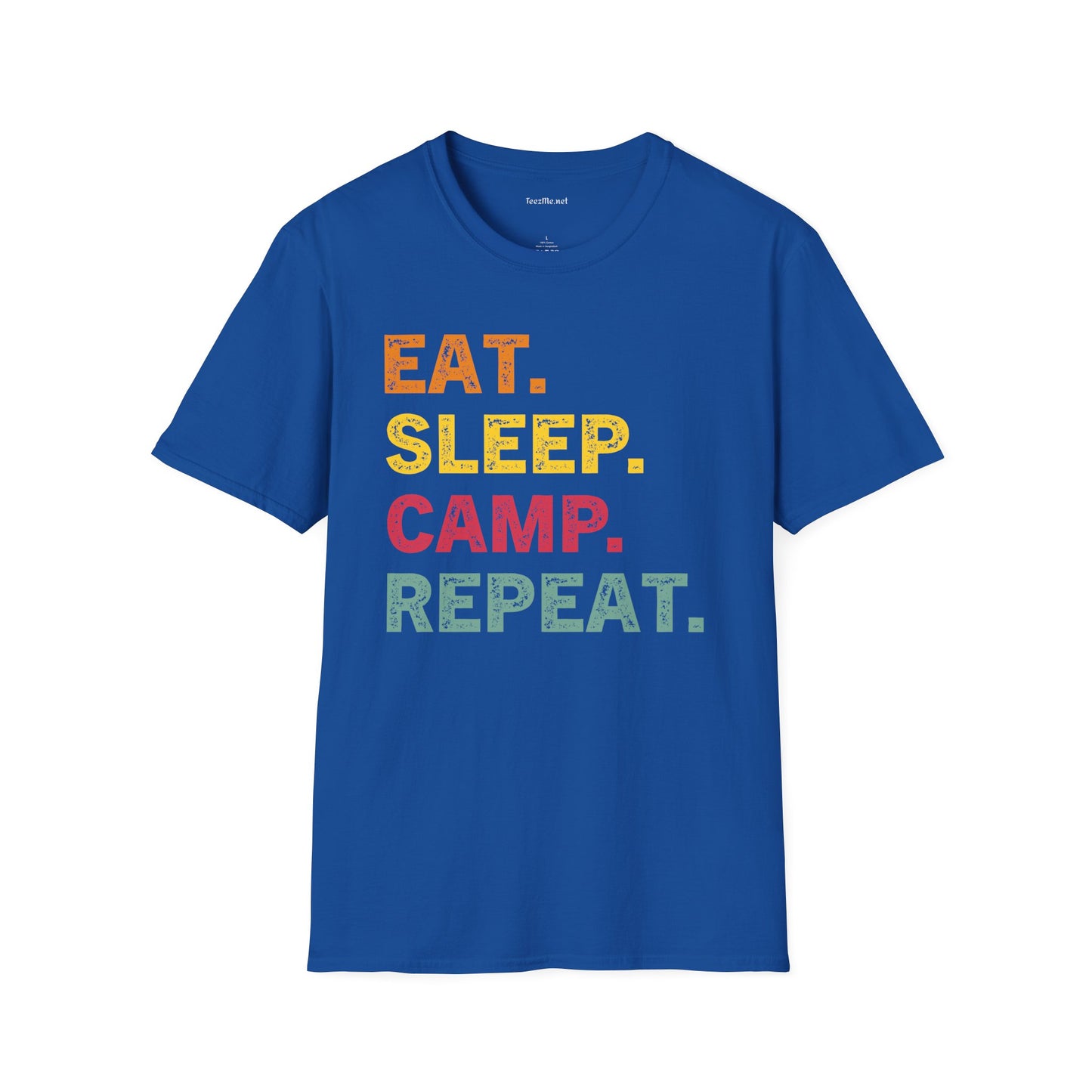 EAT SLEEP CAMP REPEAT Unisex Softstyle T-Shirt 100% Cotton Graphic