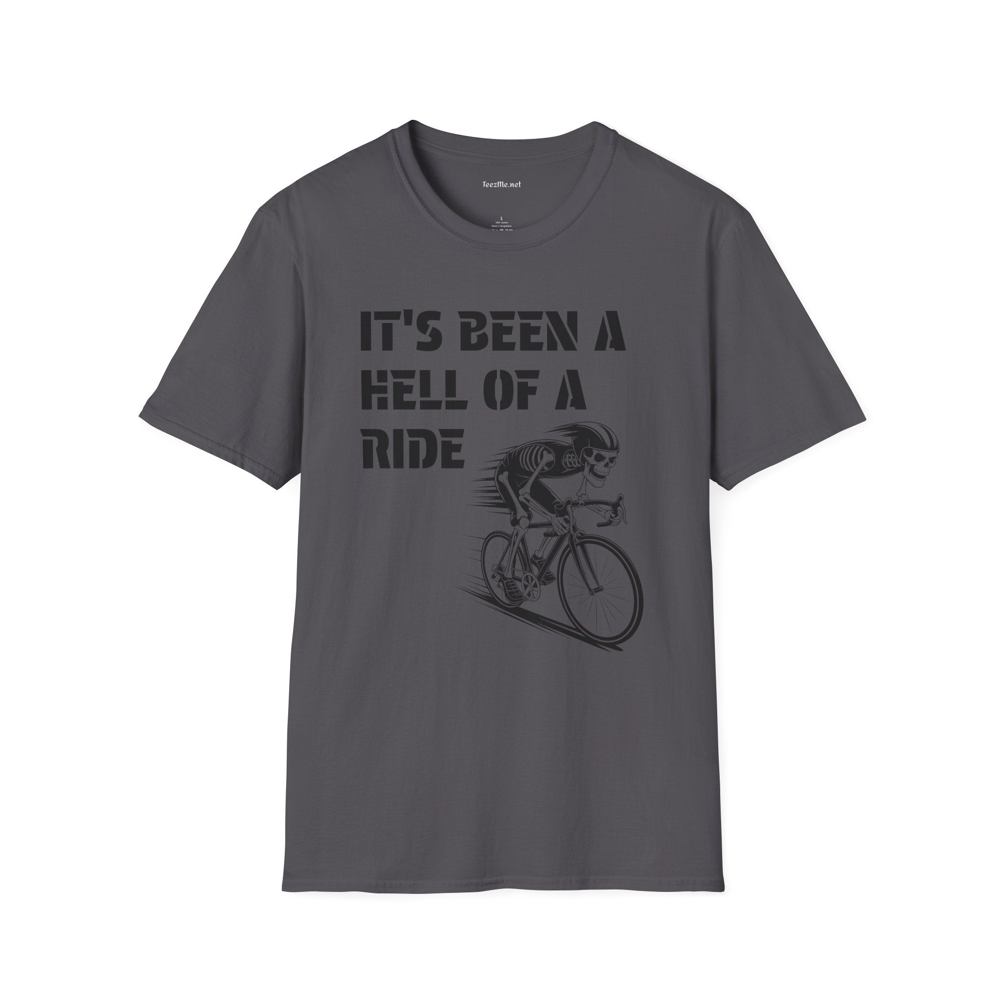 It's been a Hell of a Ride (skeleton on bicycle) Unisex Softstyle T-Shirt 100% Cotton Graphic