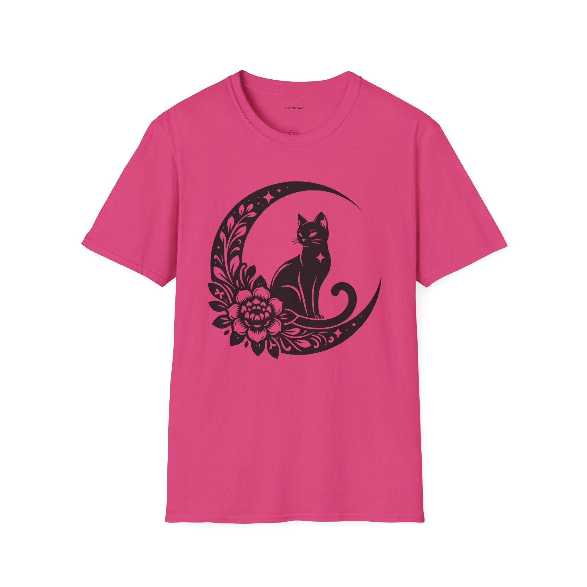 Crescent Moon Star Cat - Unisex Softstyle T-Shirt 100% Cotton Graphic