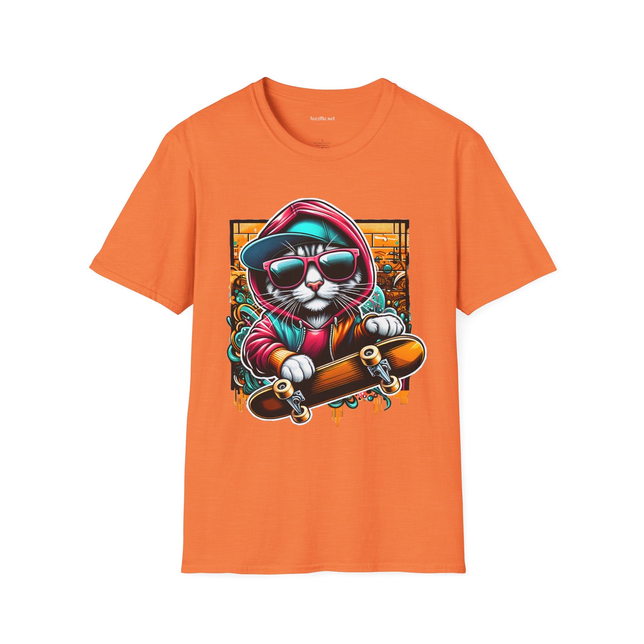 Skating Cool Cat (2) Unisex Softstyle T-Shirt 100% Cotton Graphic