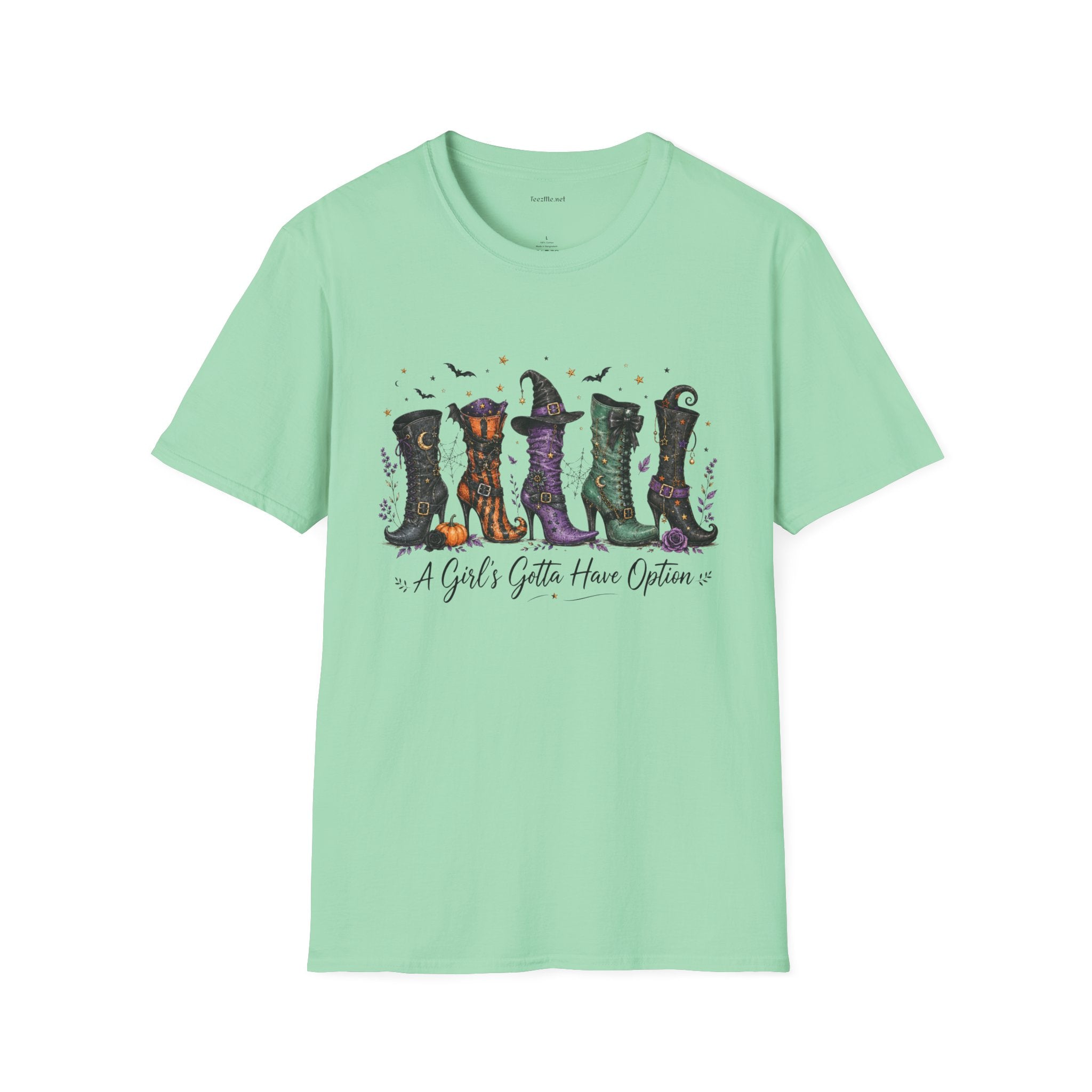 Halloween Witch Boots T-Shirt — "A Girl's Gotta Have Options" Graphic Tee