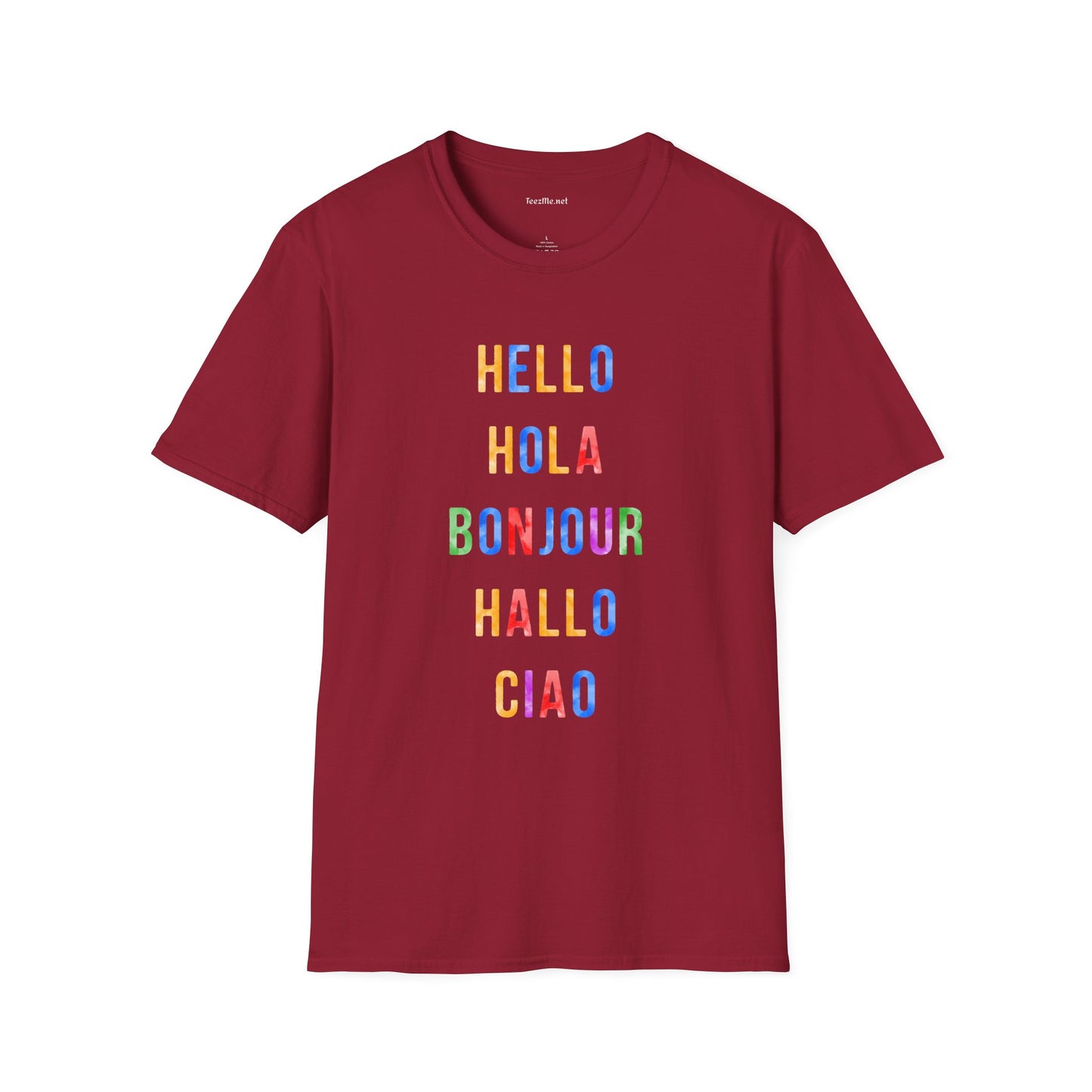 HELLO HOLA BONJOUR HALLO CIAO Unisex Softstyle T-Shirt 100% Cotton Graphic
