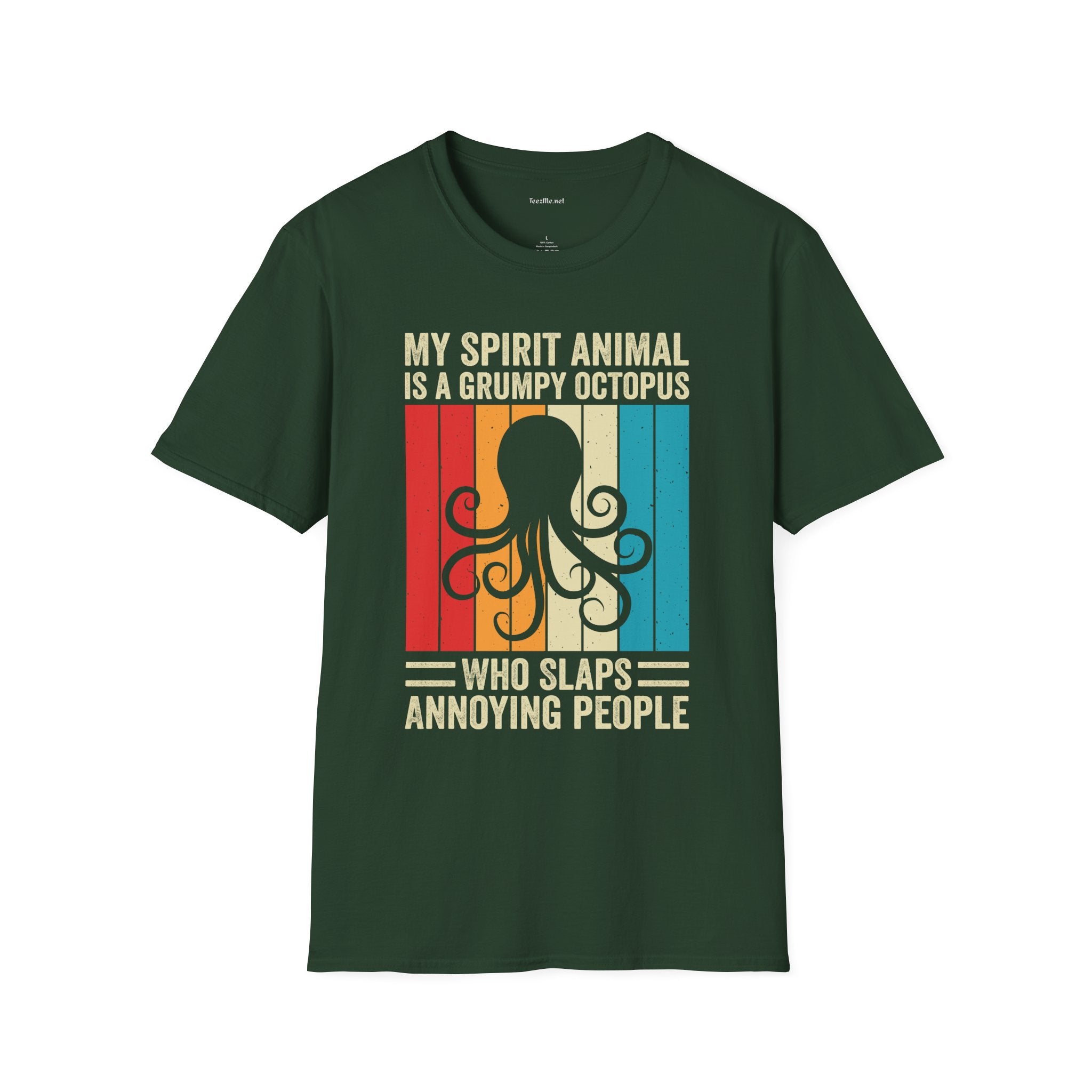 Grumpy Octopus Spirit Animal Unisex Softstyle T-Shirt 100% Cotton Graphic