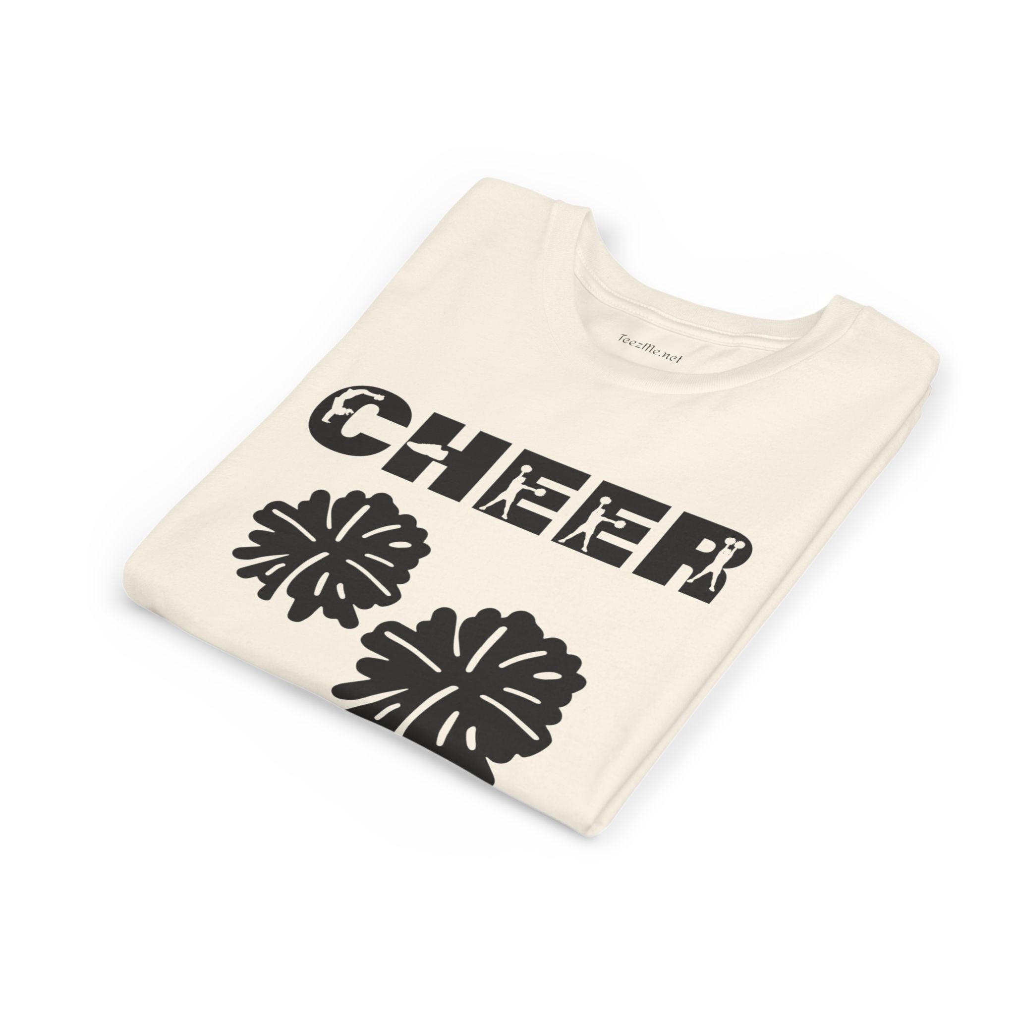 Youth Cheer T‑Shirt – 'CHEER' Graphic with Pom Poms | Kid Cheerleader Tee for Practice & Games