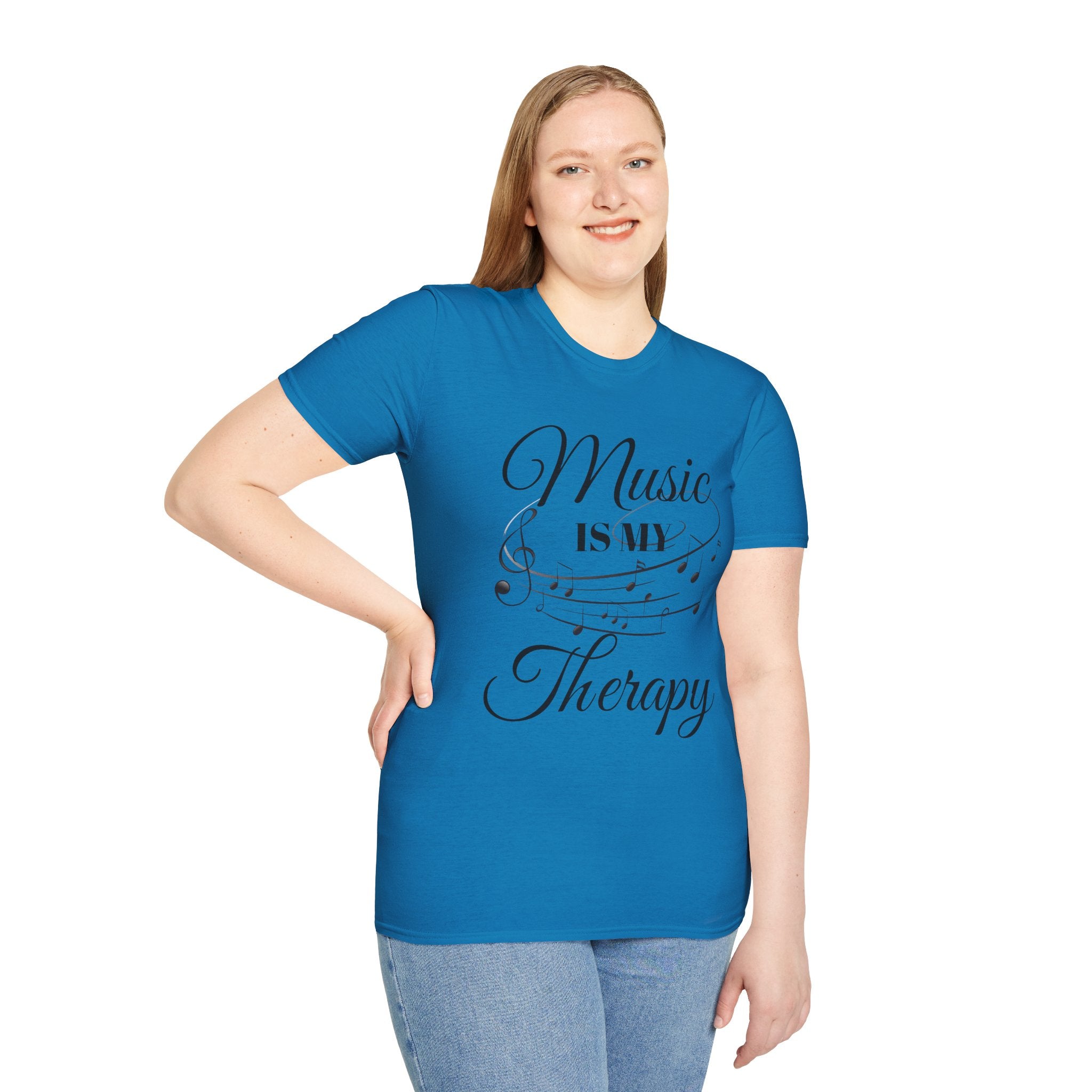 Music is my Therapy Unisex Softstyle T-Shirt 100% Cotton Graphic