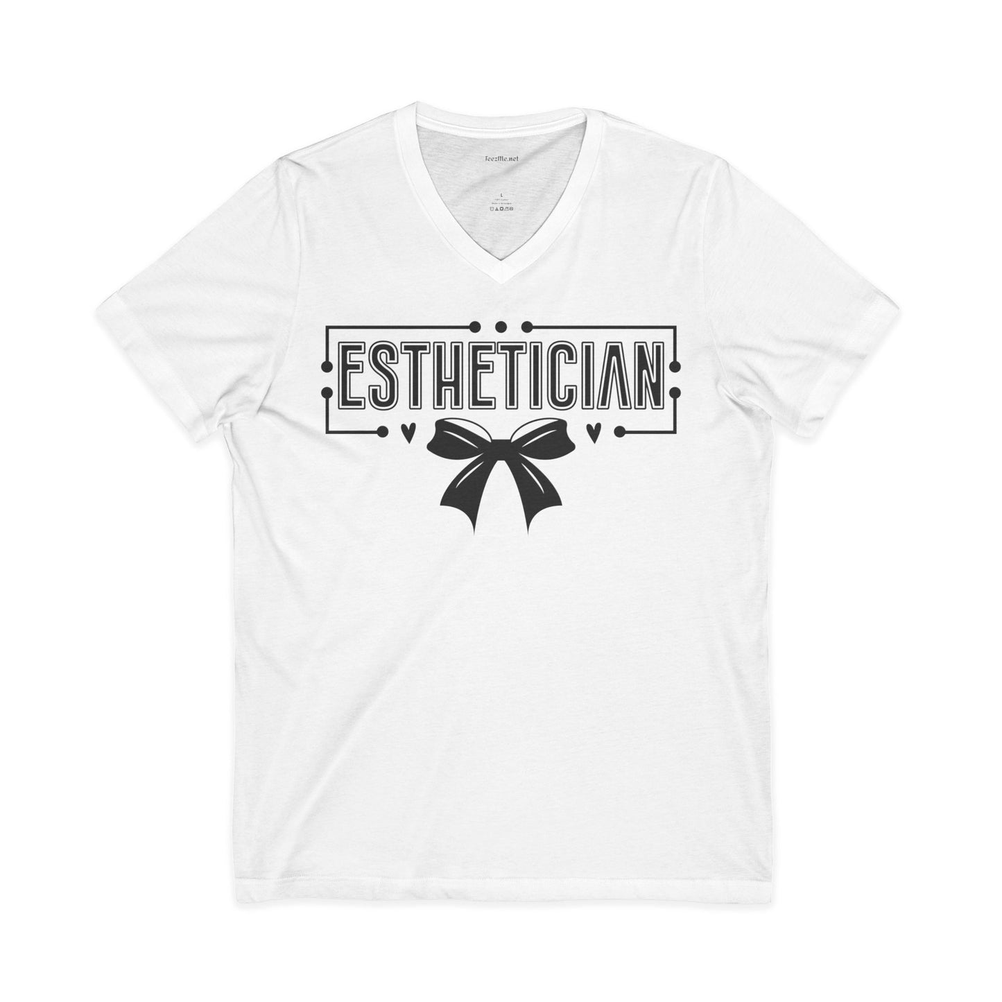 Esthetician with bow Unisex Jersey Short Sleeve V-Neck Tee