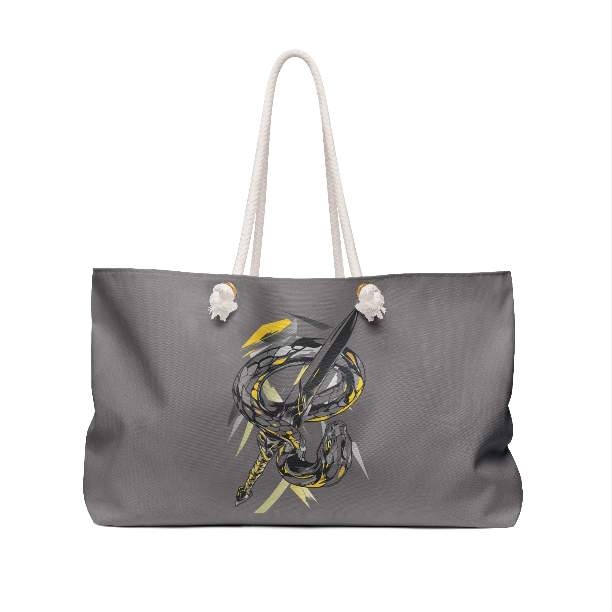 Abstract Snake Spear & Coil Weekender Bag — Gray Travel Tote
