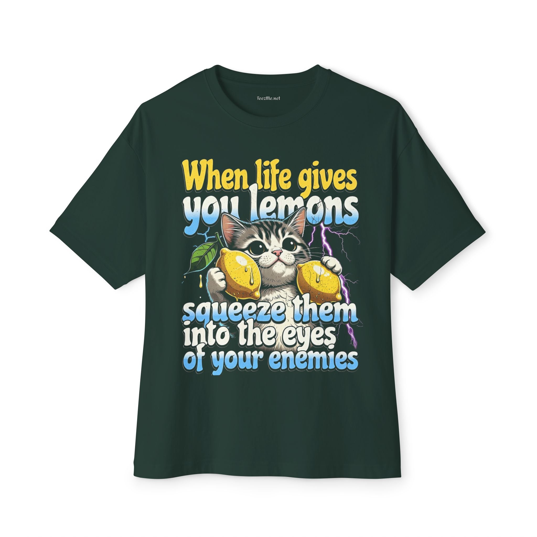 When Life Gives You Lemons Cat Tee — Squeeze Them Into Enemies' Eyes Graphic T-Shirt