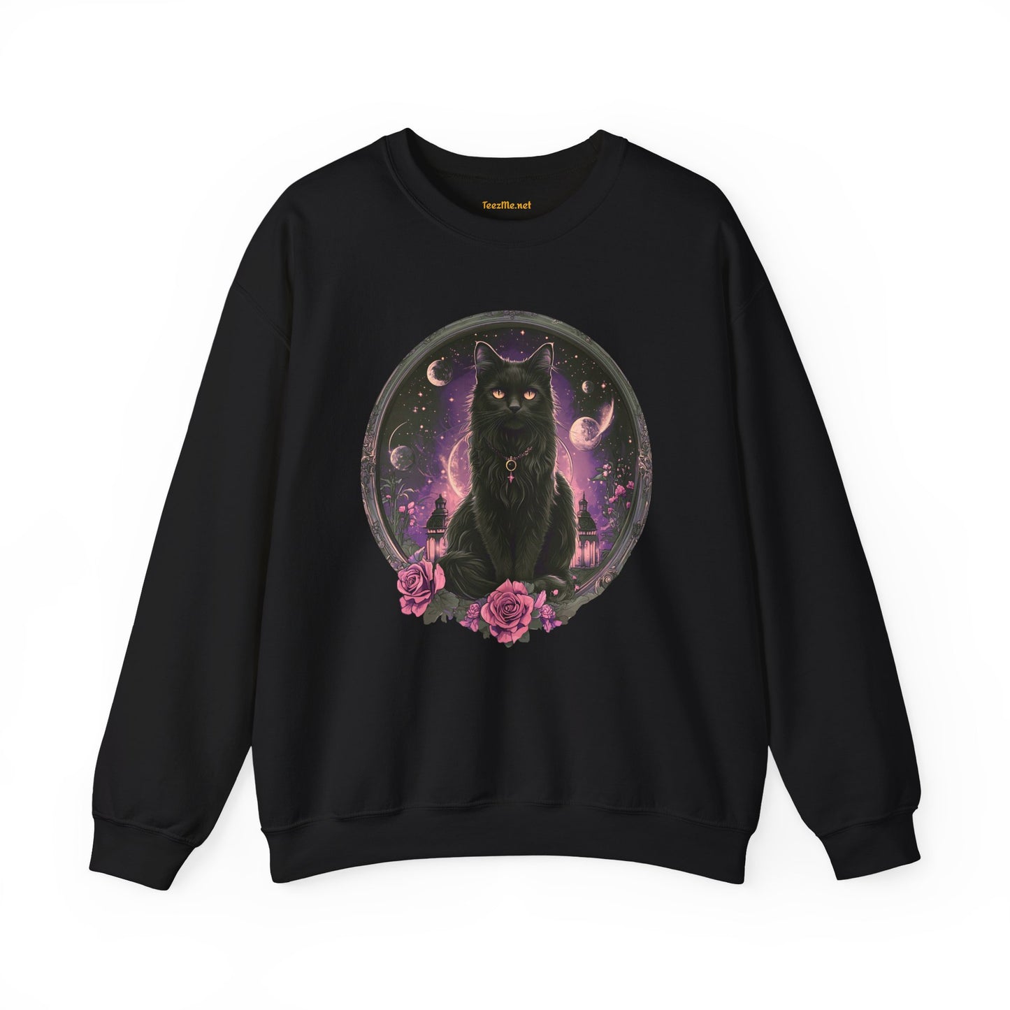 Moon Witchy Black Cat Unisex Heavy Bend™ Crewneck Sweatshirt Graphic